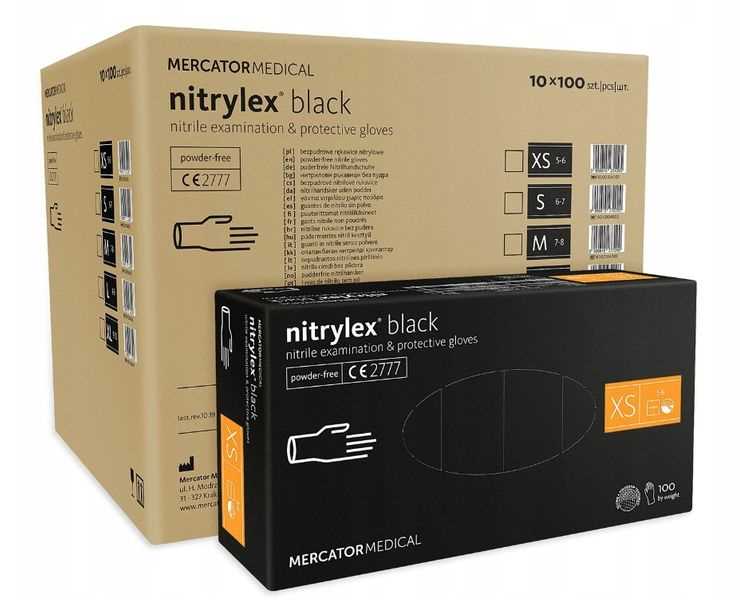 rękawice nitrylowe 100 sztuk / czarne / rozmiar: 6 - xs /  - 10 szt.