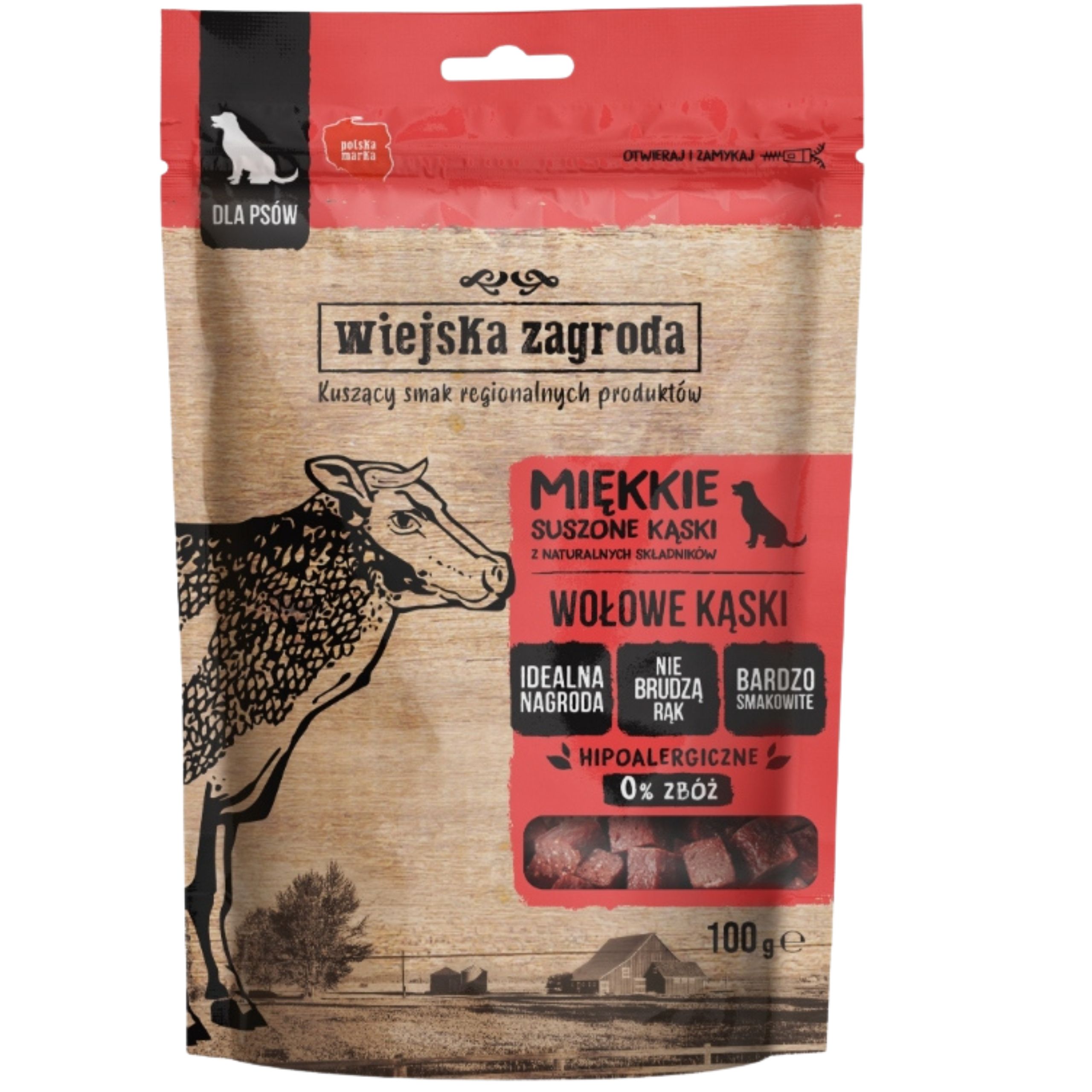 przysmaki dla psa wiejska zagroda miękkie suszone kąski wołowina 100g