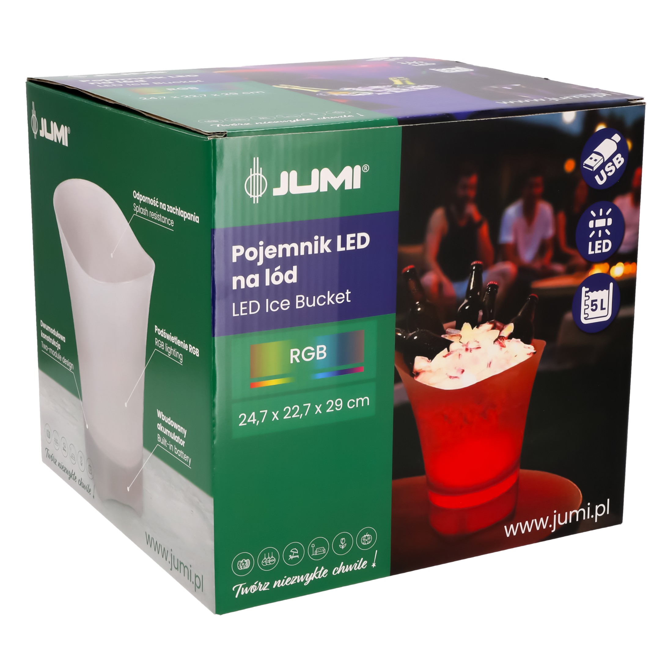 pojemnik wiaderko na lód rgb światło led cooler do lodu 5l na szampana duże