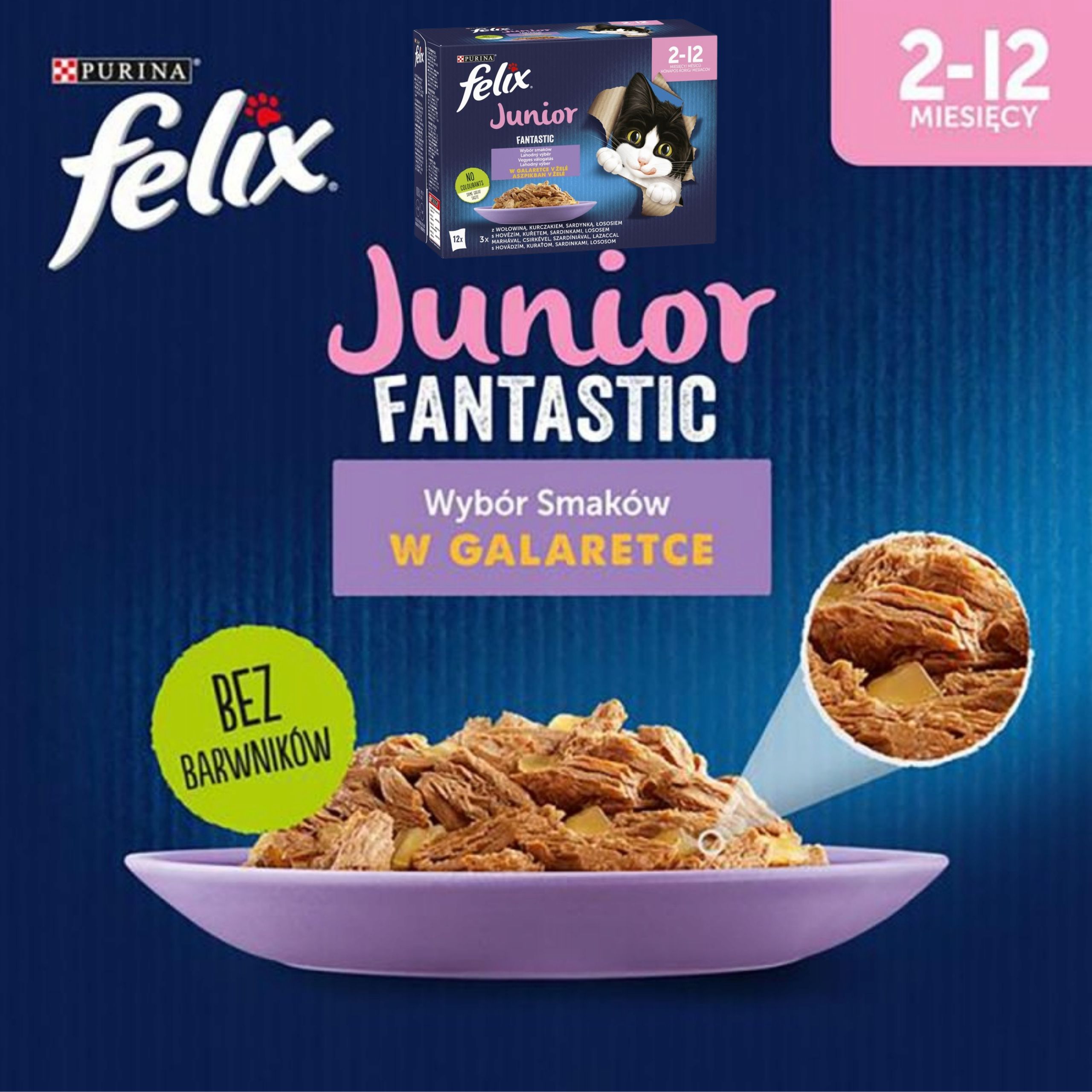 karma mokra dla kota felix wołowina kurczak łosoś sardynka 12 x 85g junior