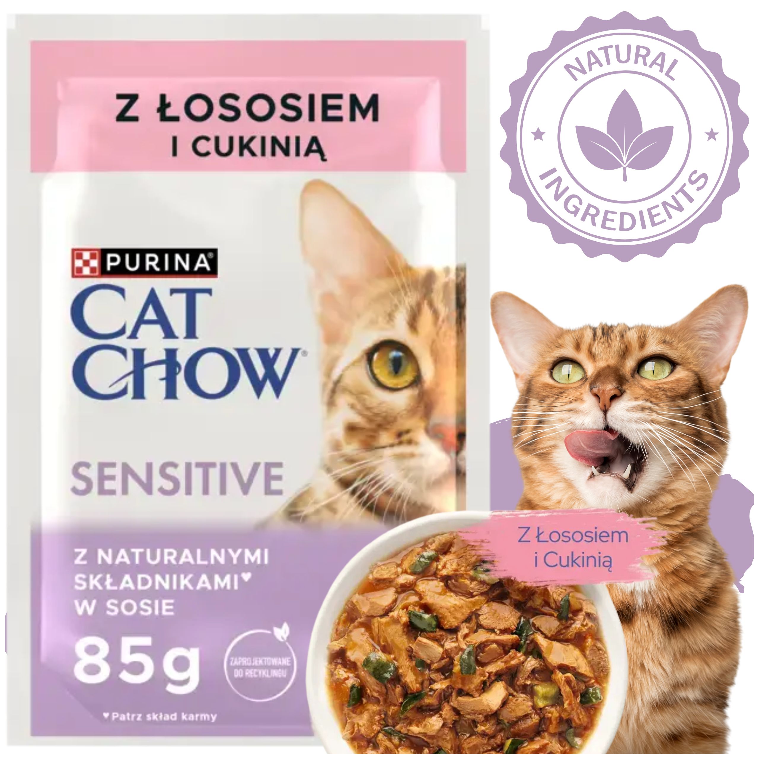 karma mokra dla wrażliwych kotów cat chow sensitive łosoś z cukinią 85 g