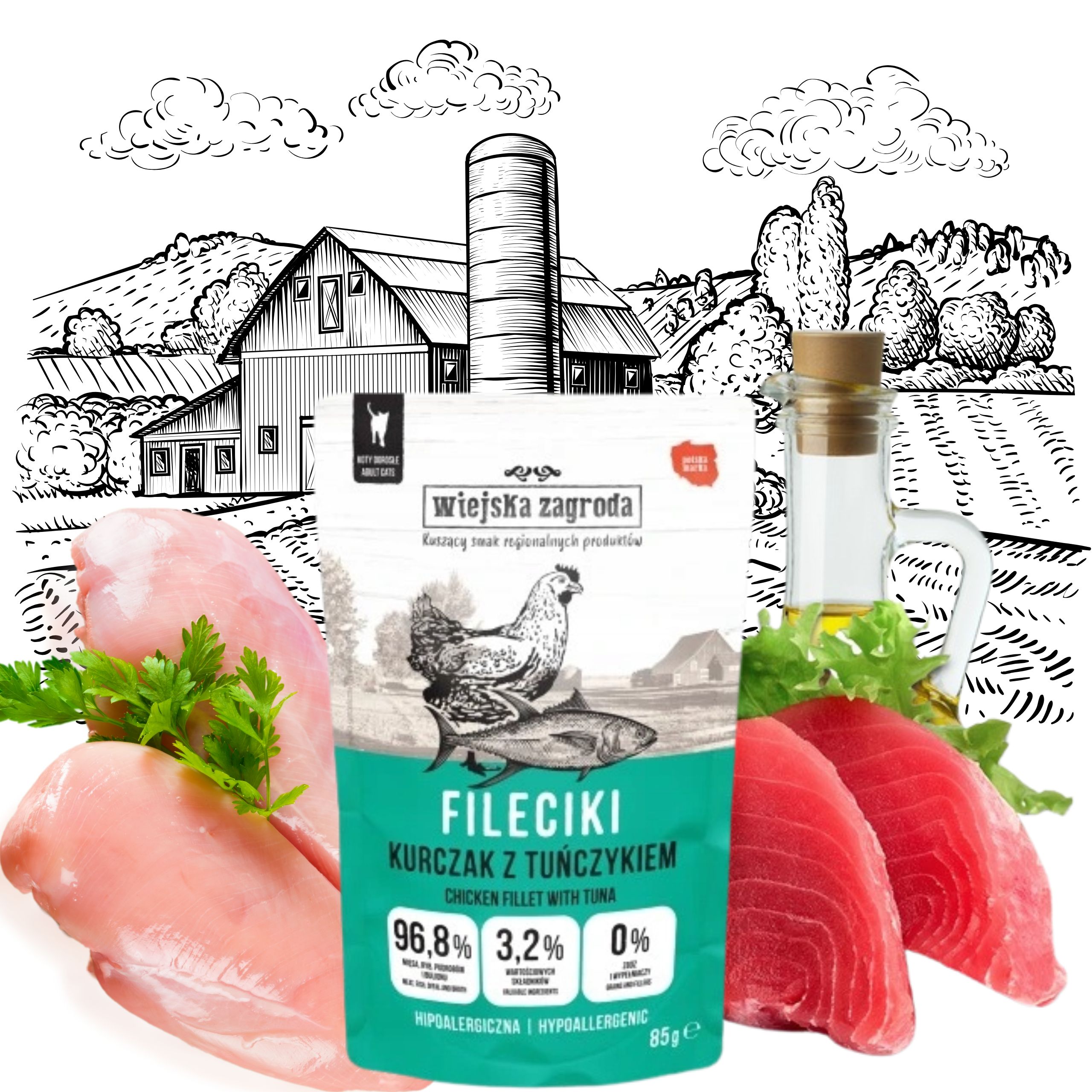 karma mokra dla kota fileciki kurczak z tuńczykiem 85g wiejska zagroda