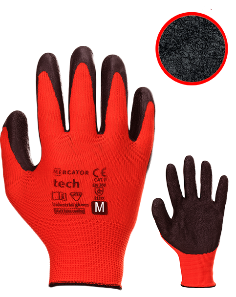 rękawice robocze mercator tech red+black latex - m - 12 par