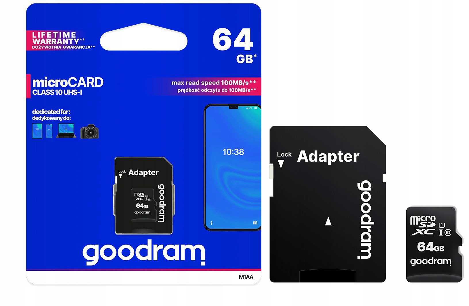 goodram karta pamięci microsd 64gb cl10 uhs i + adapter