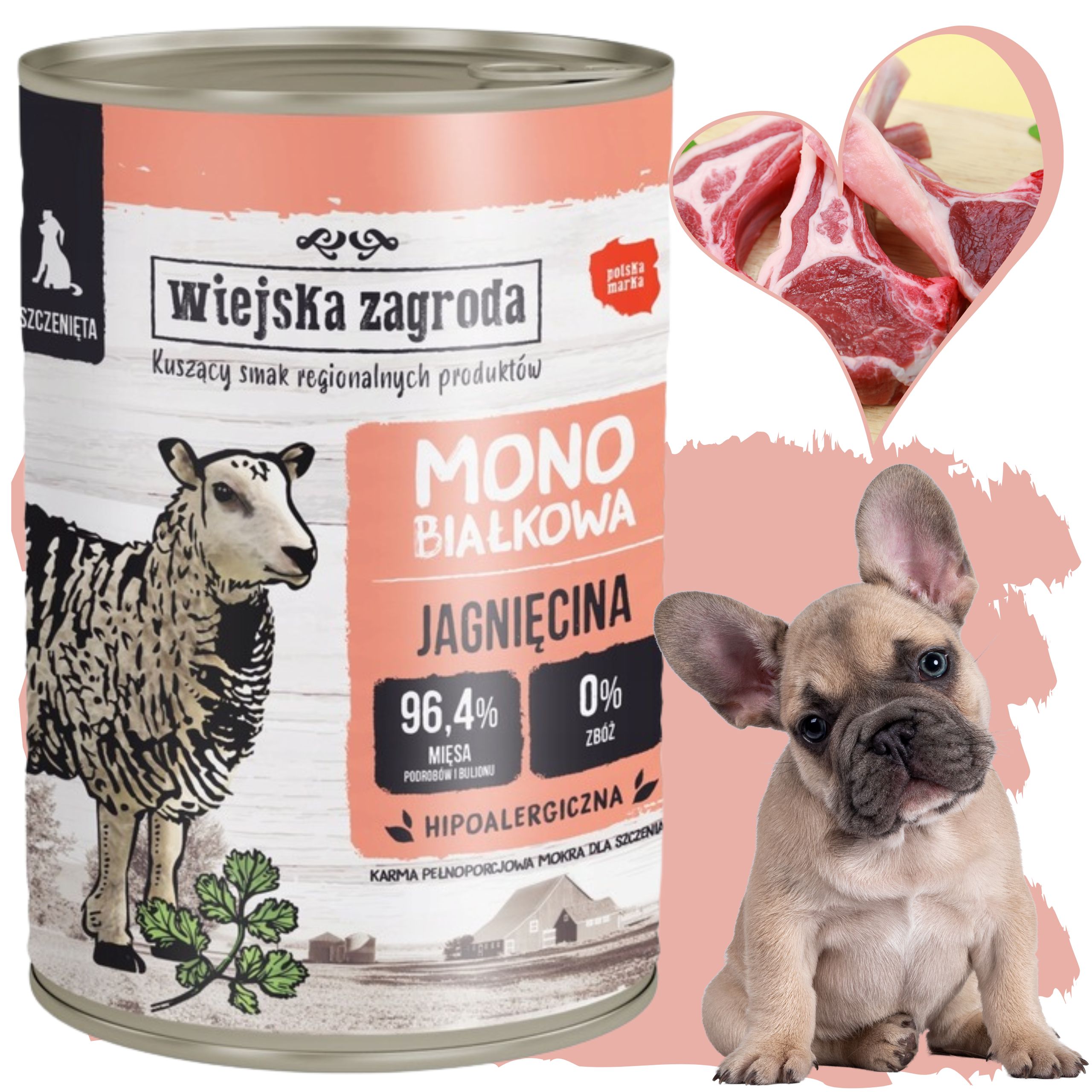 mokra karma dla psa jagnięcina monobiałkowa szczeniak 400g wiejska zagroda