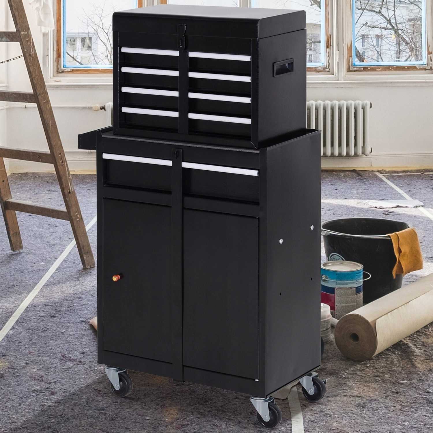 wózek narzędziowy 5 szuflad 52,5 x 28 x 104,5 cm - czarny