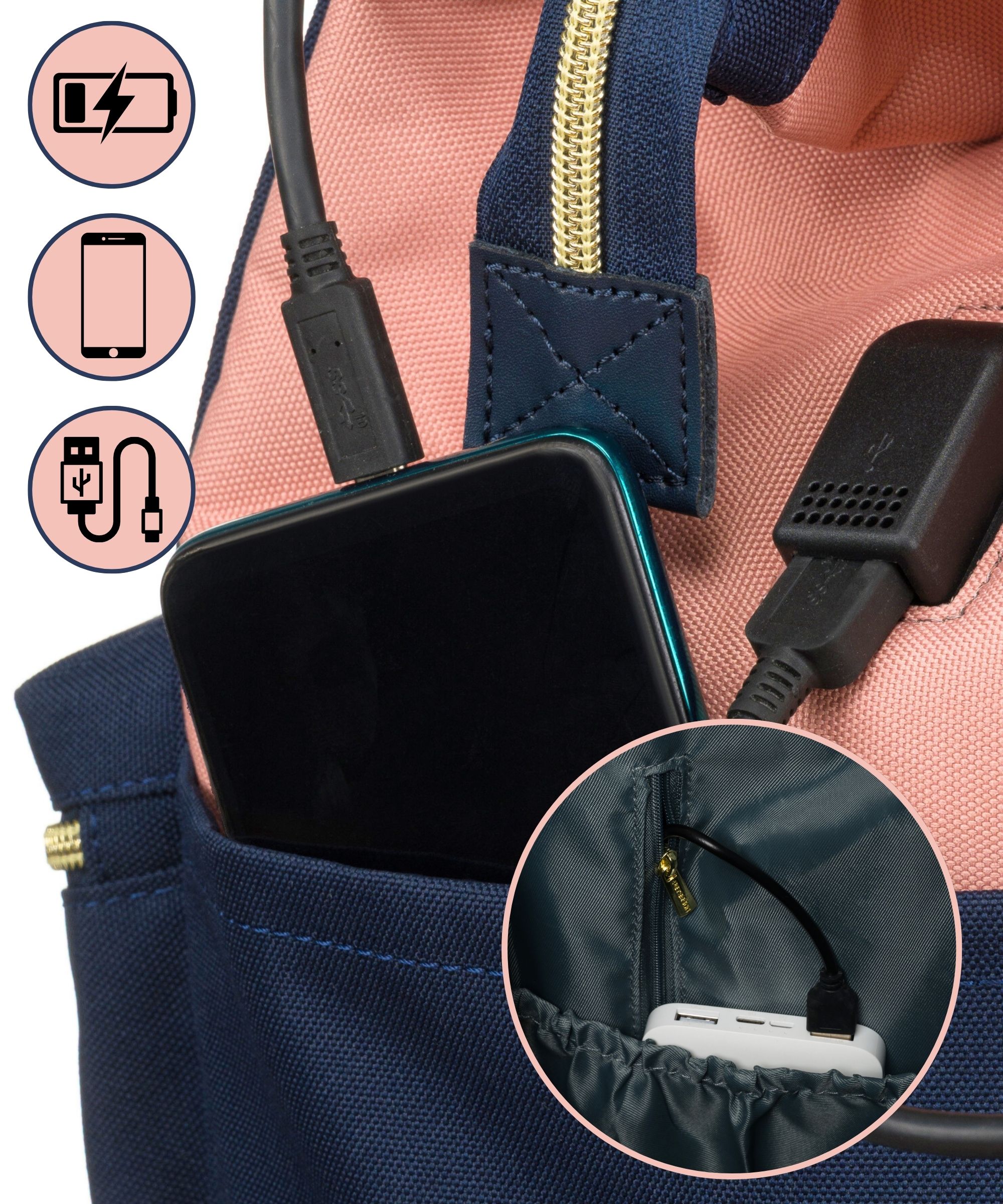 plecak materiałowy ptn alfa-6027 navy+pink