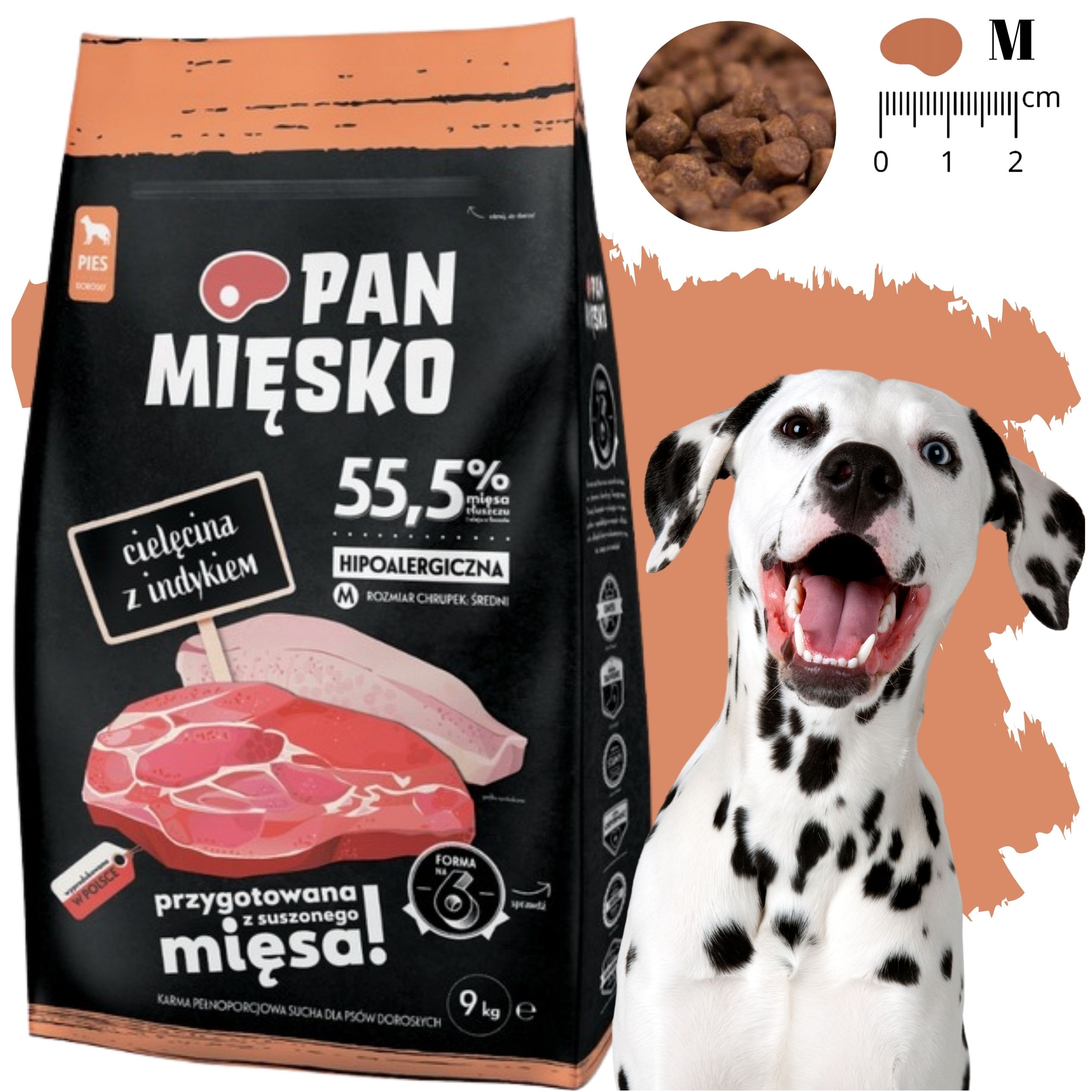 sucha karma dla psa cielęcina z indykiem pan mięsko hipoalergiczna m 9 kg