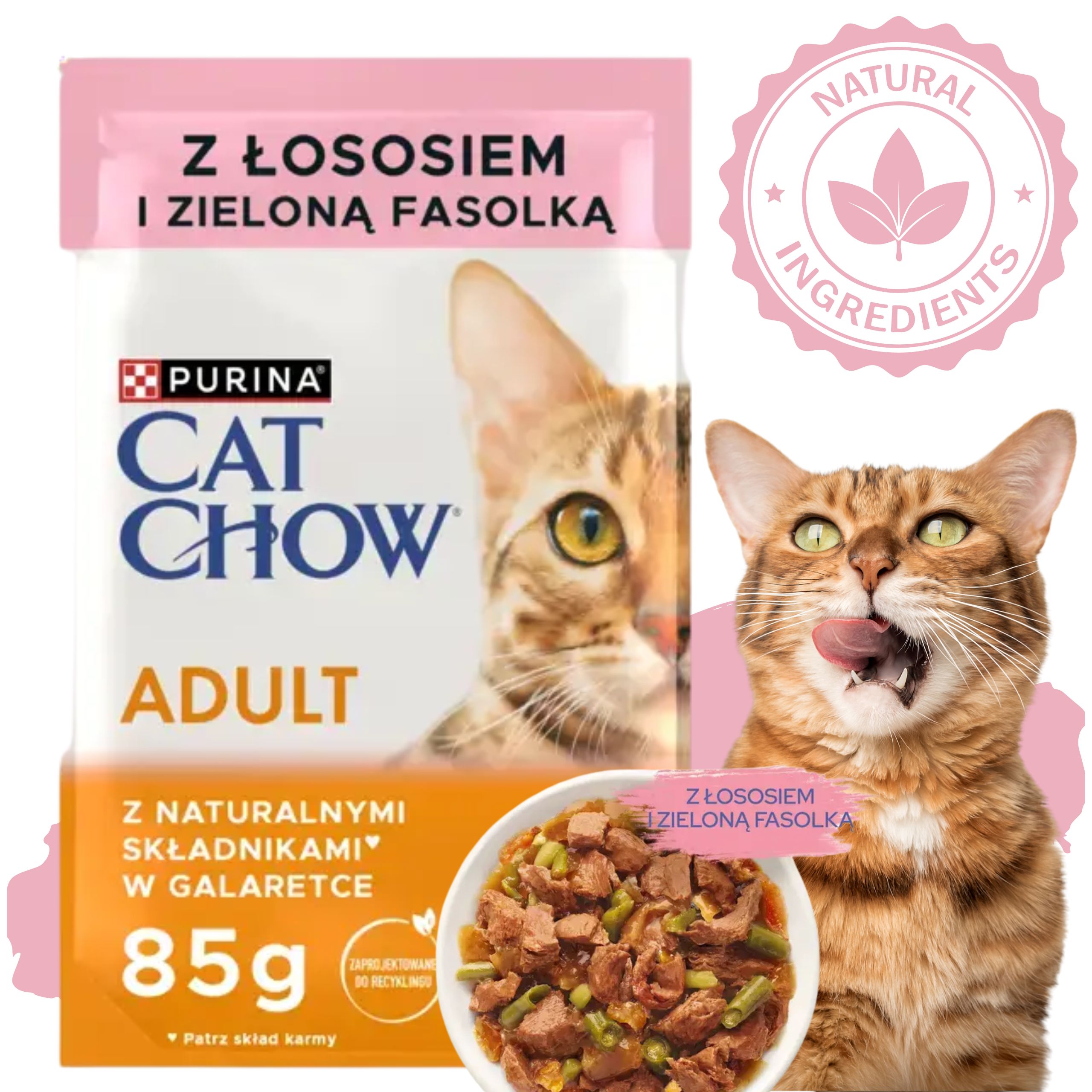 karma mokra dla kota purina cat chow adult łosoś z fasolką naturalna 85 g