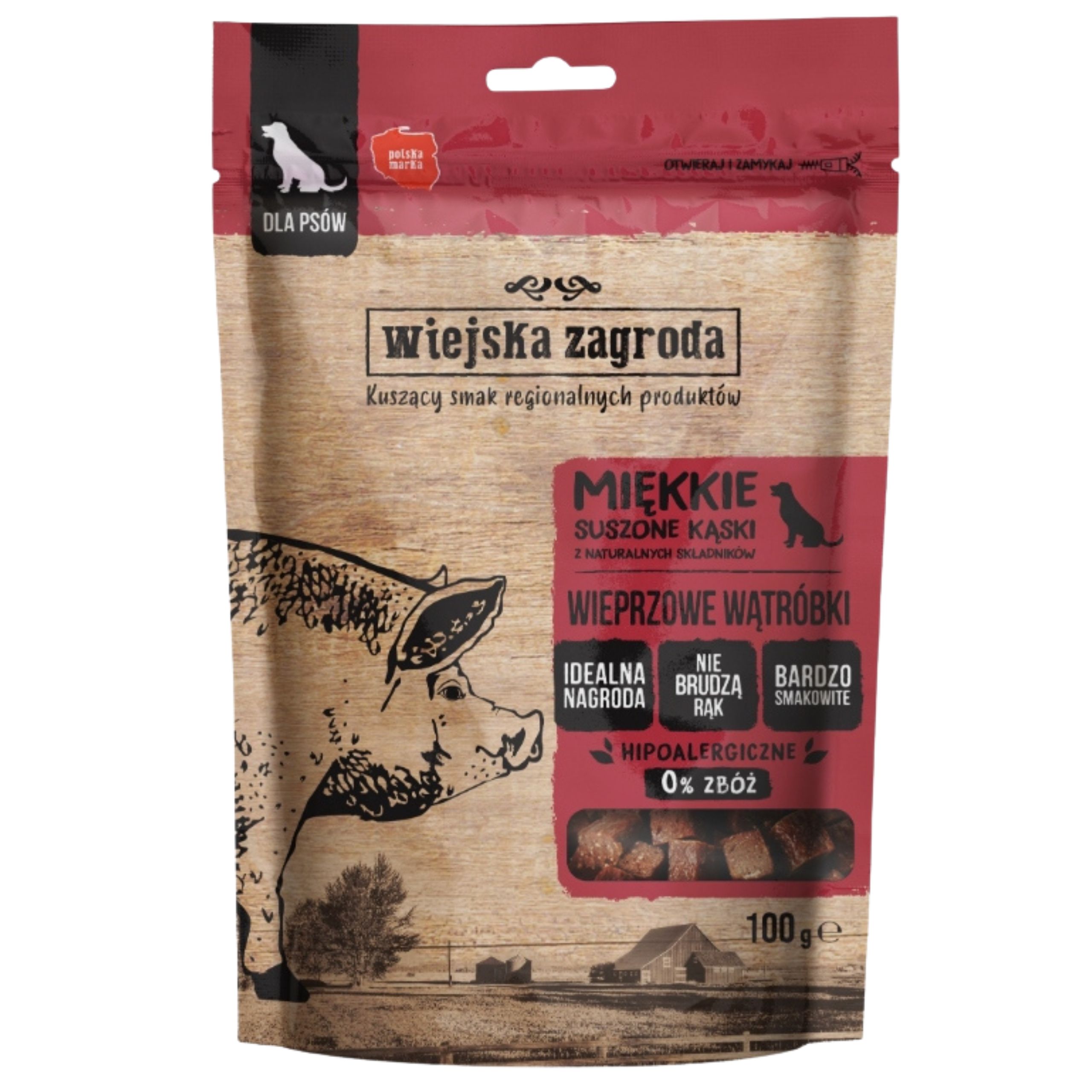 przysmaki dla psa wiejska zagroda suszone kąski wieprzowe wątróbki 100g
