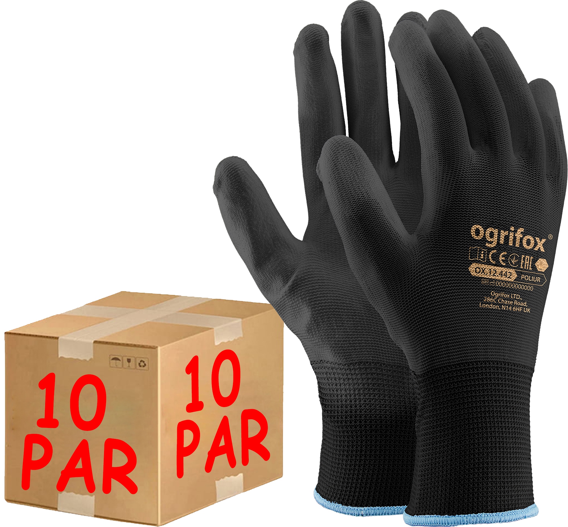 rękawice robocze / czarne / rozmiar: 9 - l / ox-poliur_bb9 - 10 szt.
