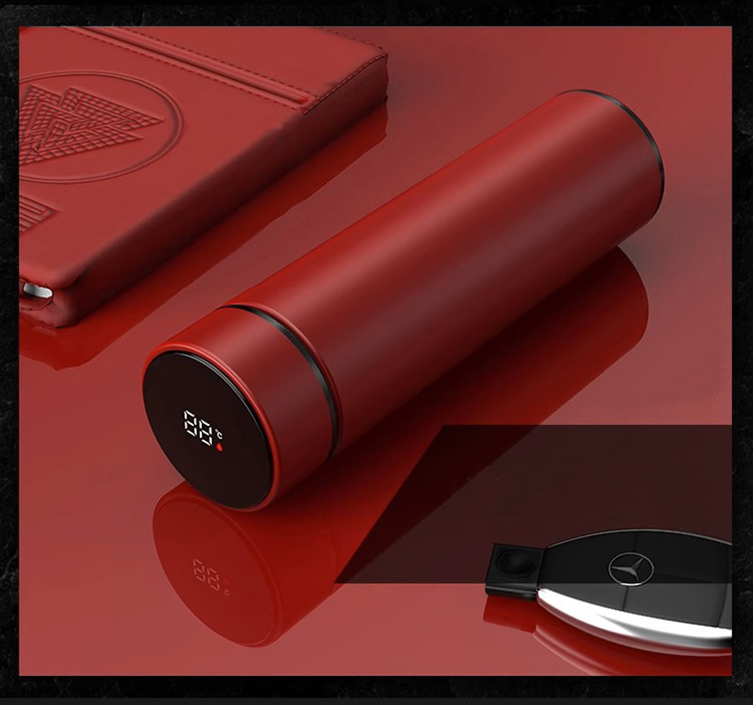 kubek termiczny termos smart led 500ml bordowy