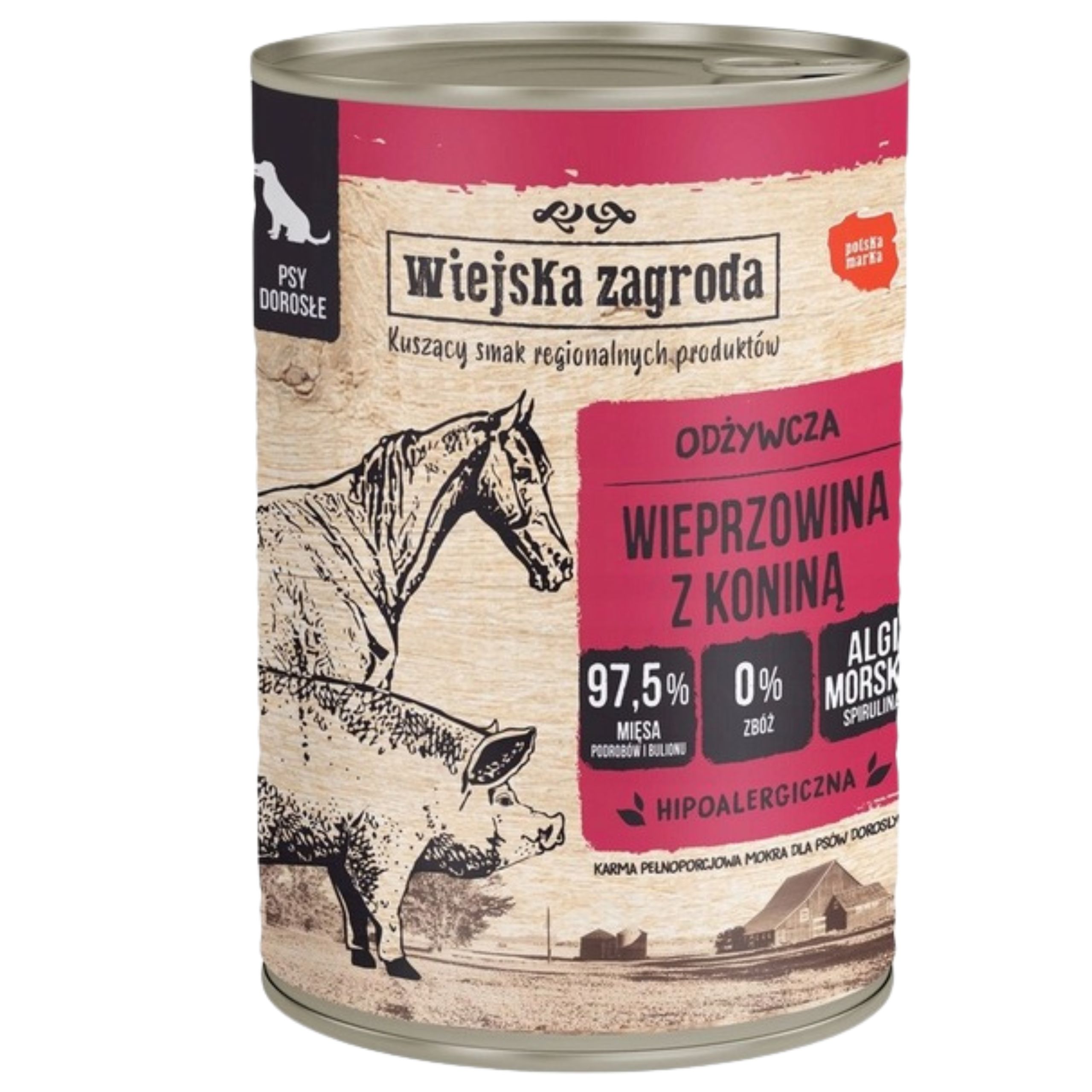 mokra karma dla psa wieprzowina konina 400g wiejska zagroda hipoalergiczna