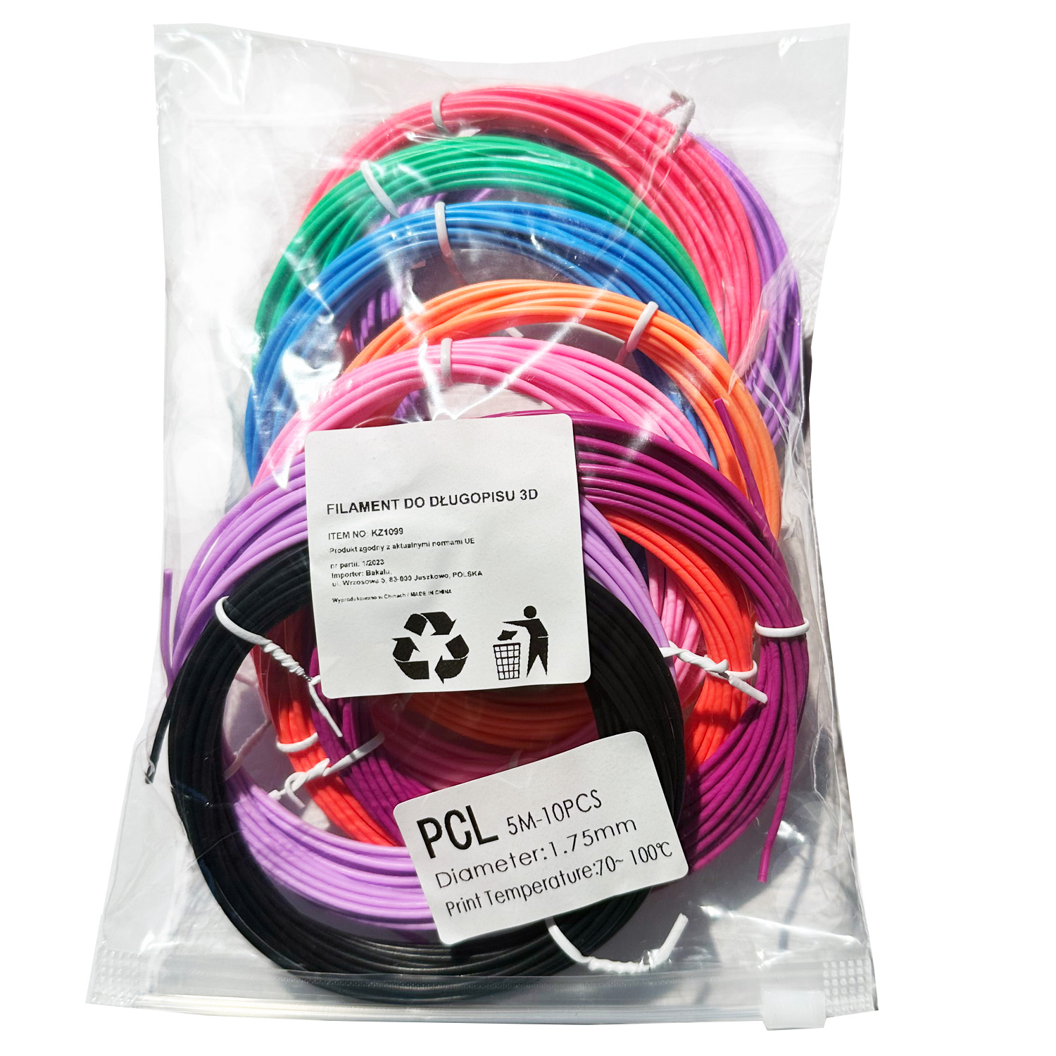 wkłady pcl długopis 3d pen zestaw 10 x filamenty 5m kolor 1,75mm