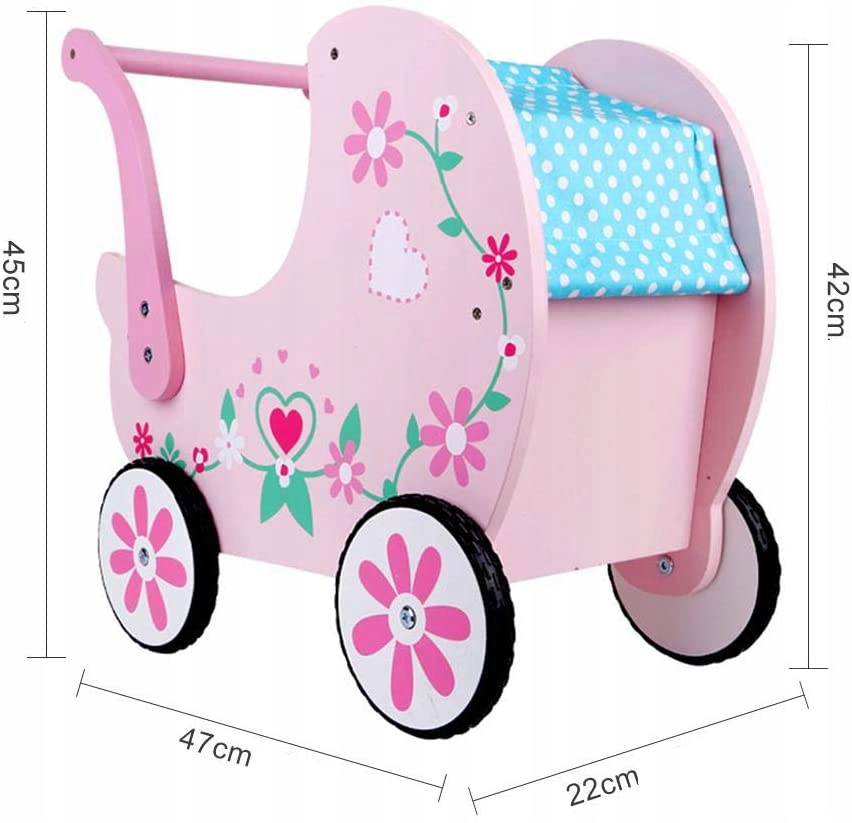 wózek drewniany różowy