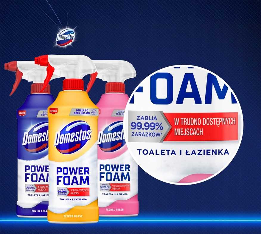 zestaw 3 x domestos power foam piana do mycia toalety i łazienki 435ml