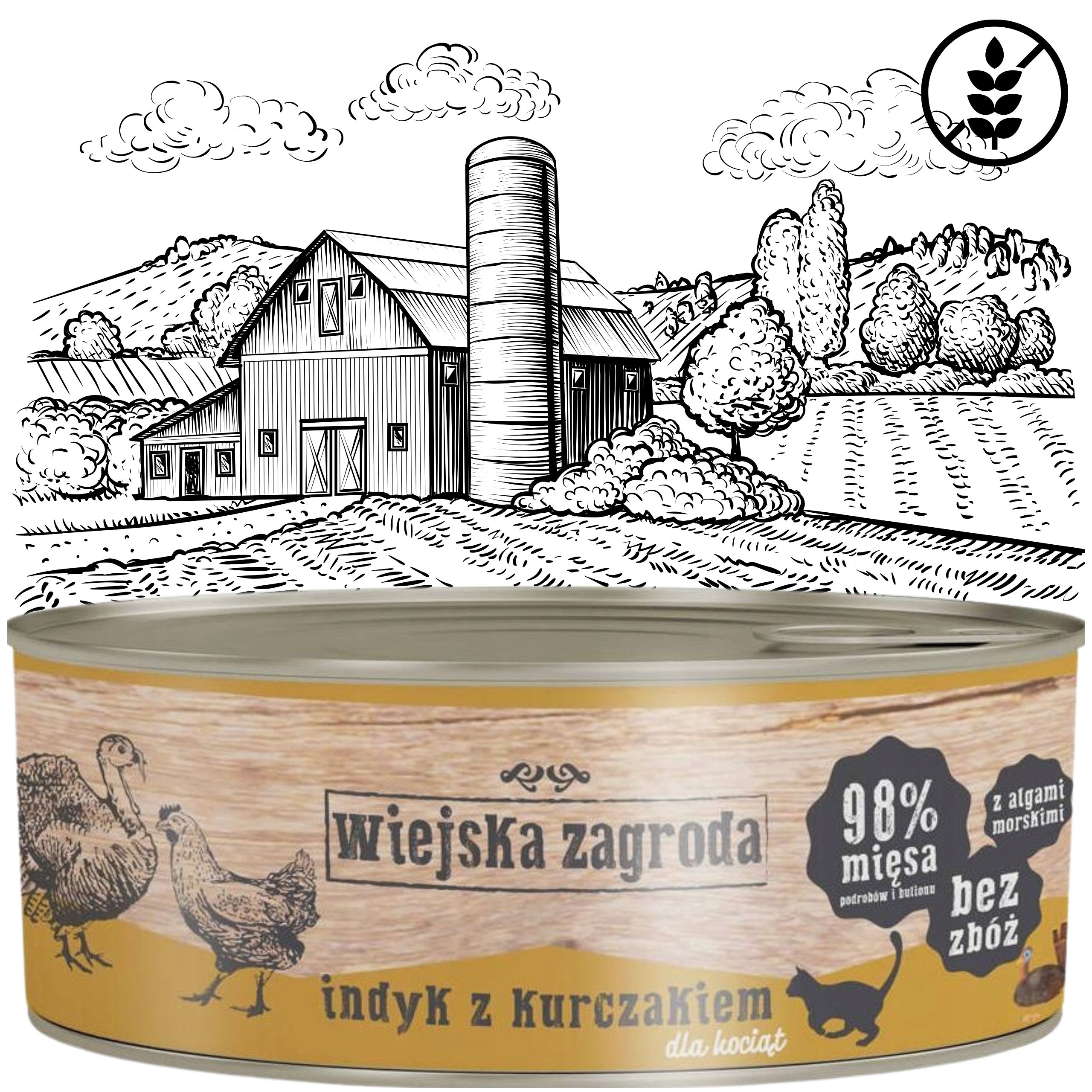karma mokra dla kota indyk z kurczakiem kociak 85g wiejska zagroda bez zbóż