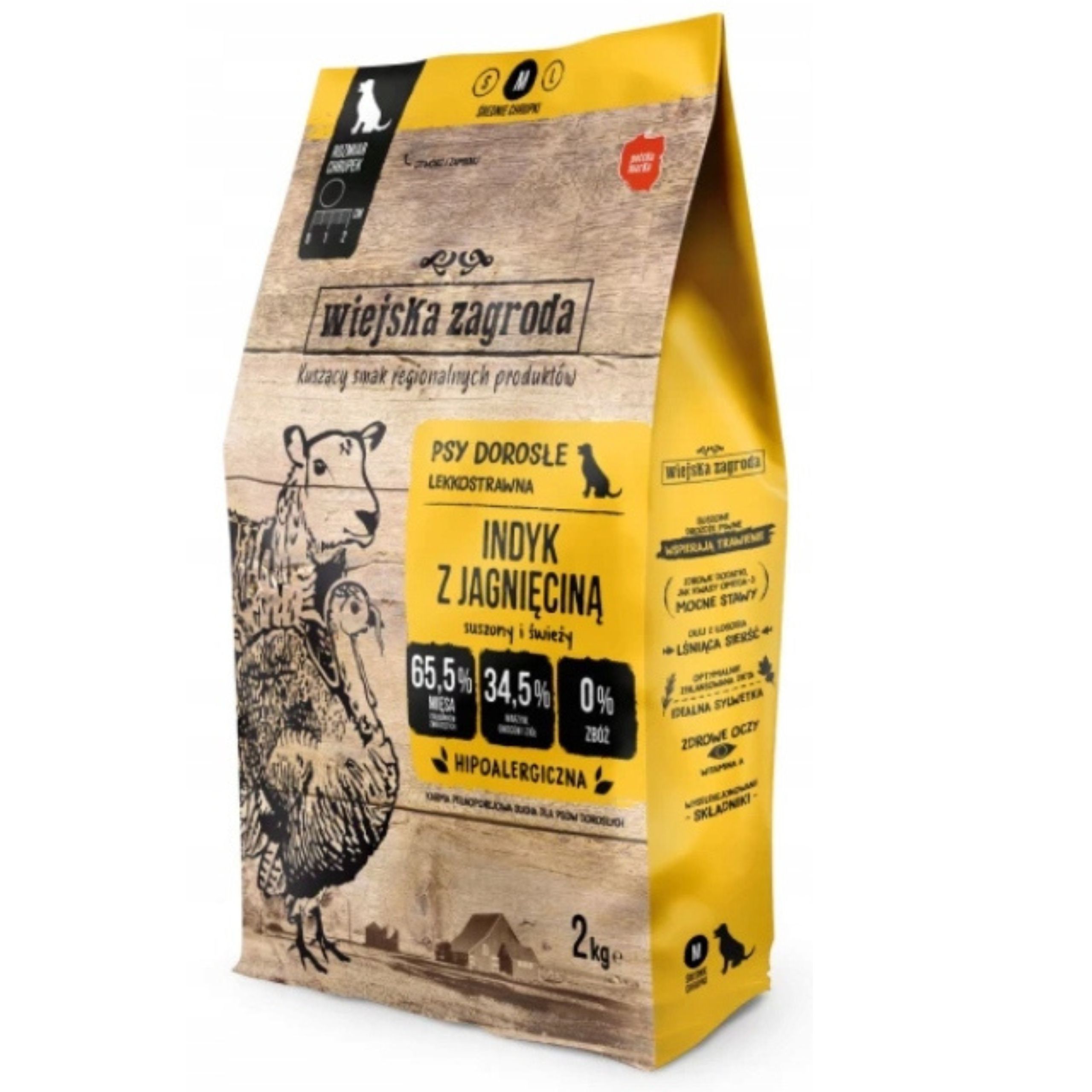 sucha karma dla psa indyk z jagnięciną m 2kg wiejska zagroda hipoalergiczna