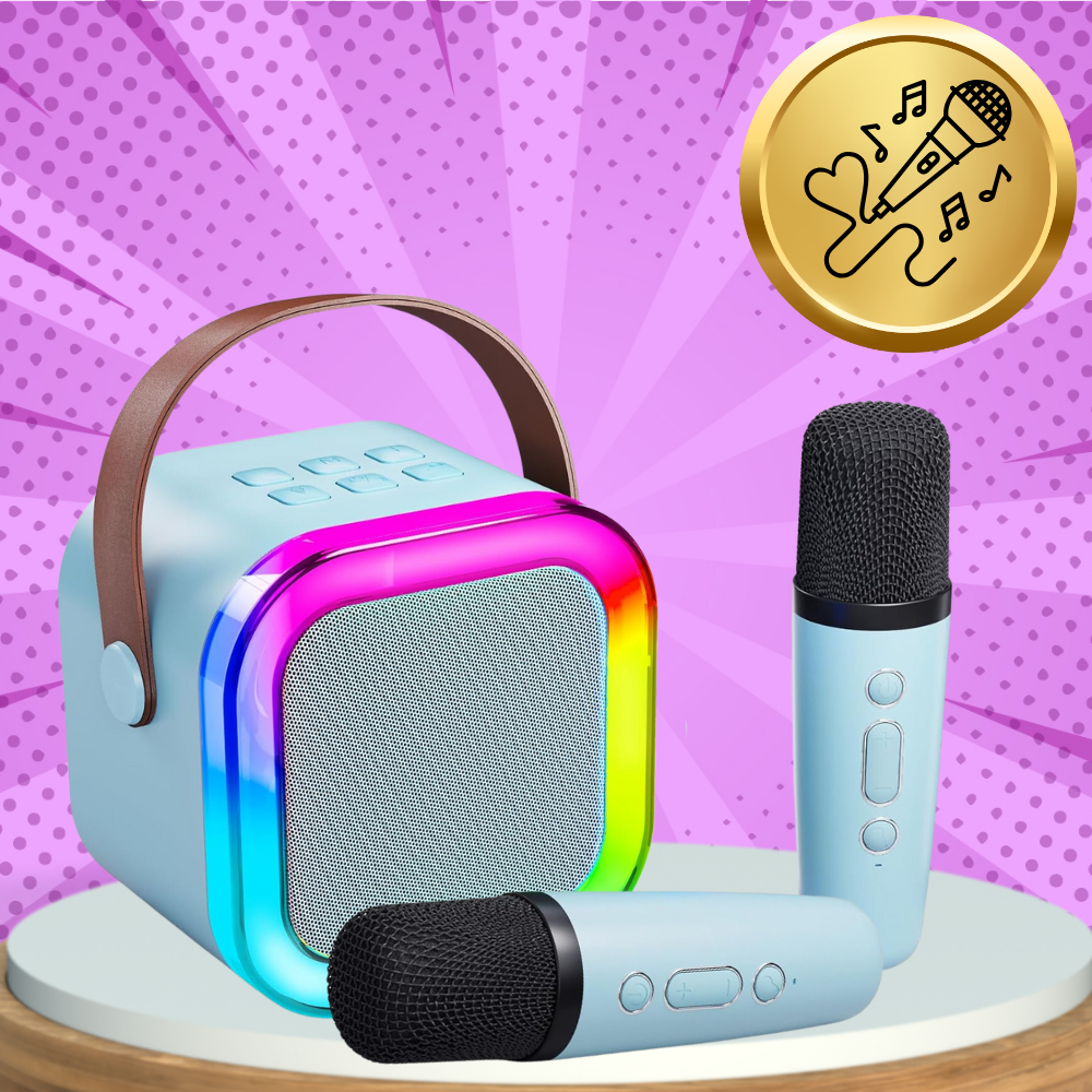 głośnik przenośny bezprzewodowy bluetooth karaoke z 2 mikrofonami usb rgb 1