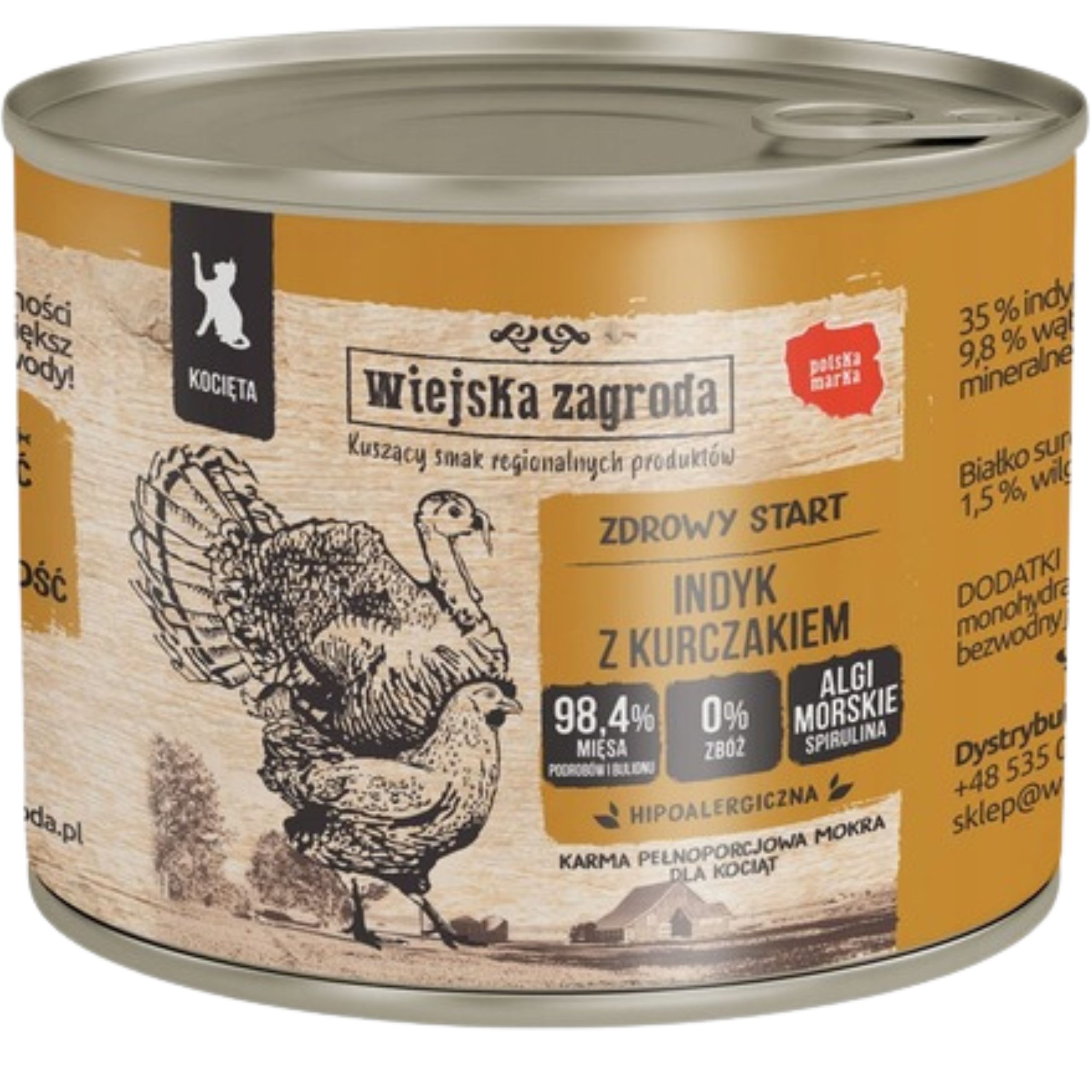 karma mokra dla kota indyk z kurczakiem 200g kotek wiejska zagroda bez zbóż