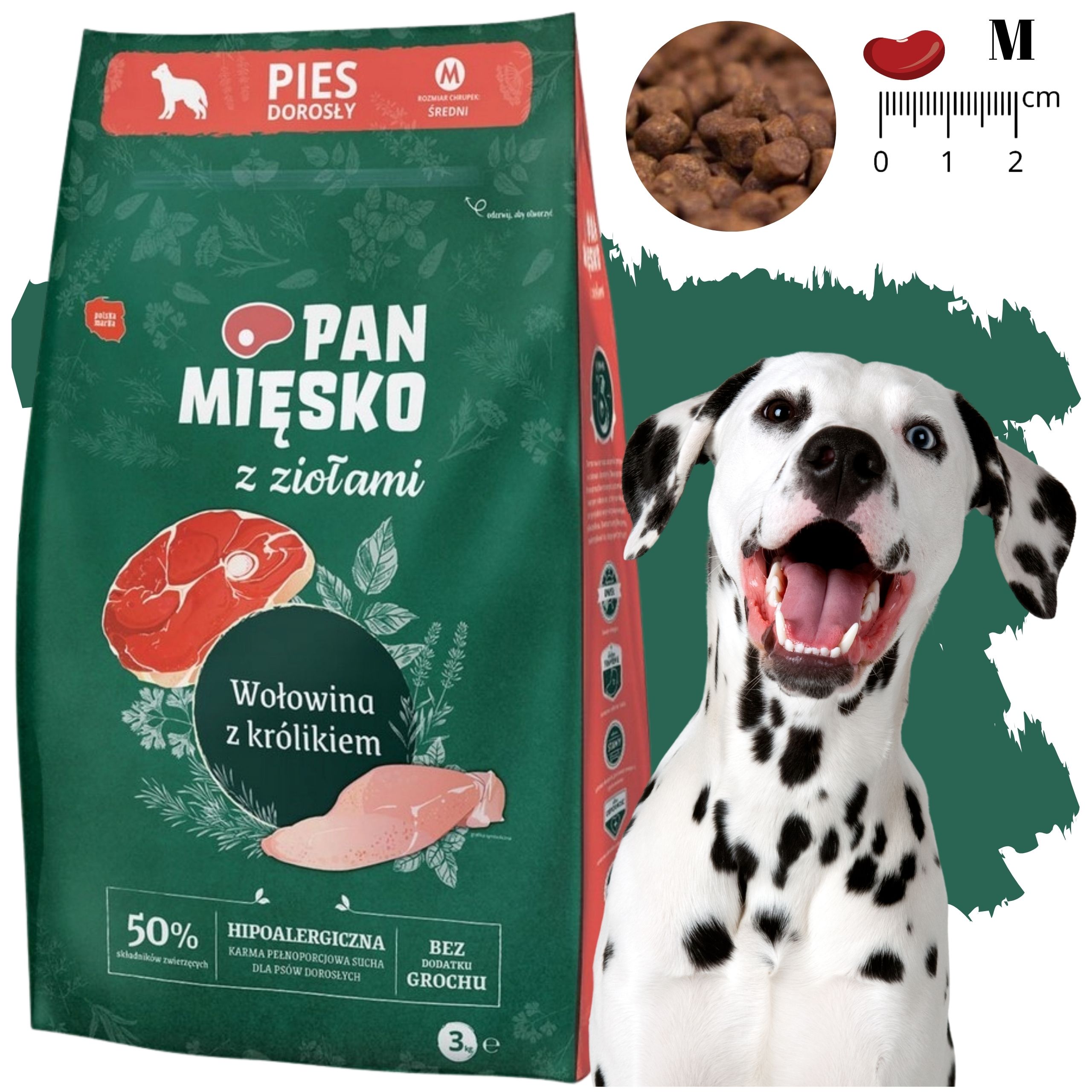 sucha karma dla psa wołowina królik zioła pan mięsko hipoalergiczna m 3kg