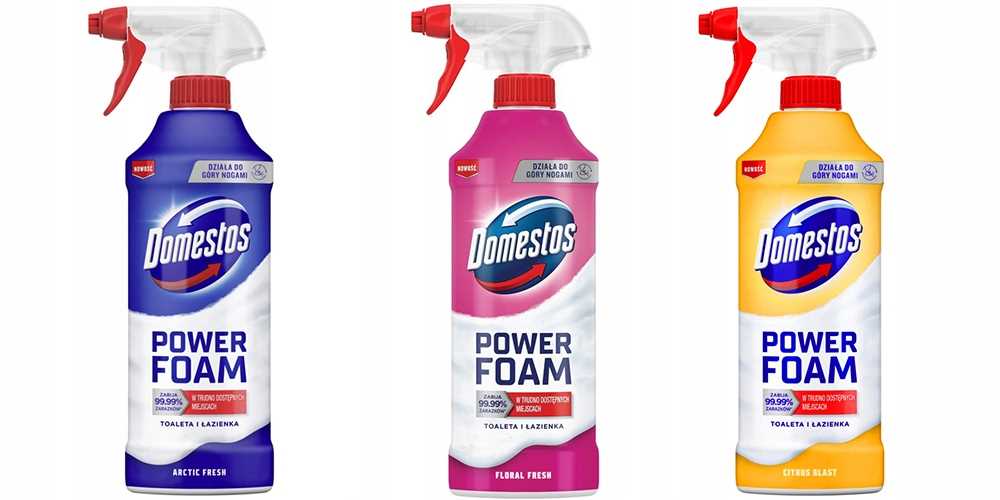 zestaw 3 x domestos power foam piana do mycia toalety i łazienki 435ml