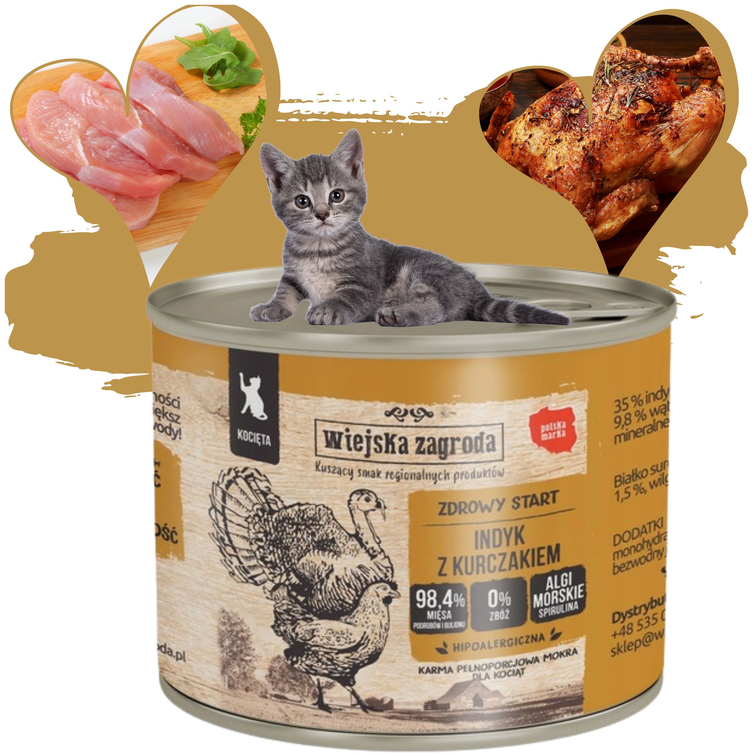 karma mokra dla kota indyk z kurczakiem 200g kotek wiejska zagroda bez zbóż