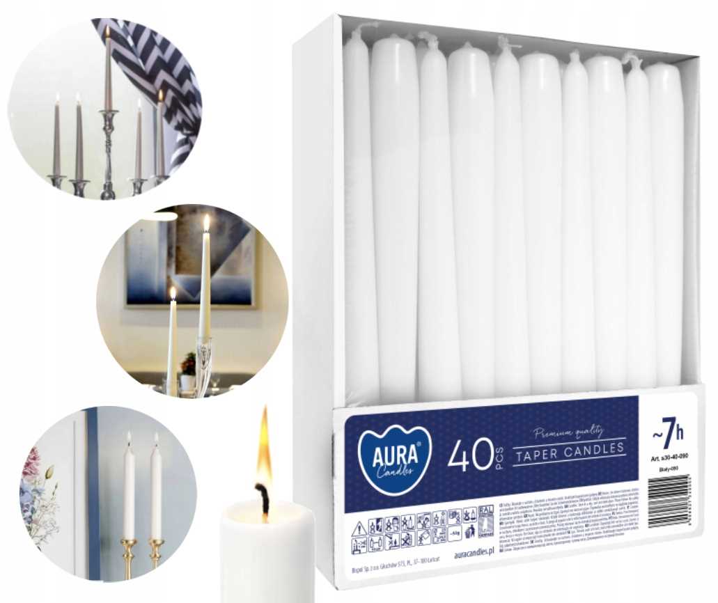 aura świece stołowe stożkowe białe 40 szt. s30-40-090