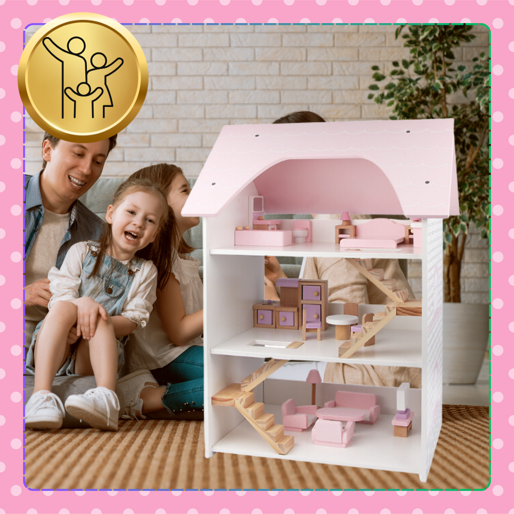 duży drewniany domek dla lalek  3 piętra +meble