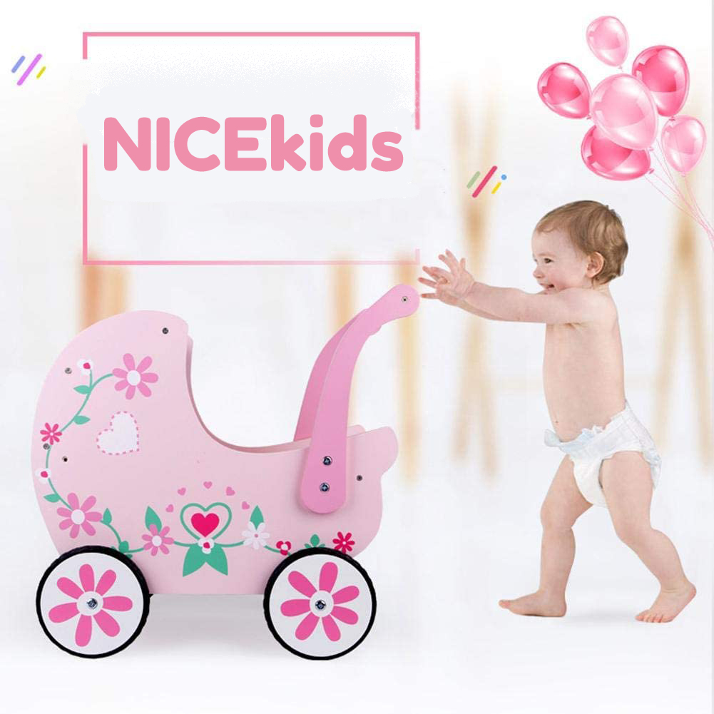 wózek drewniany różowy