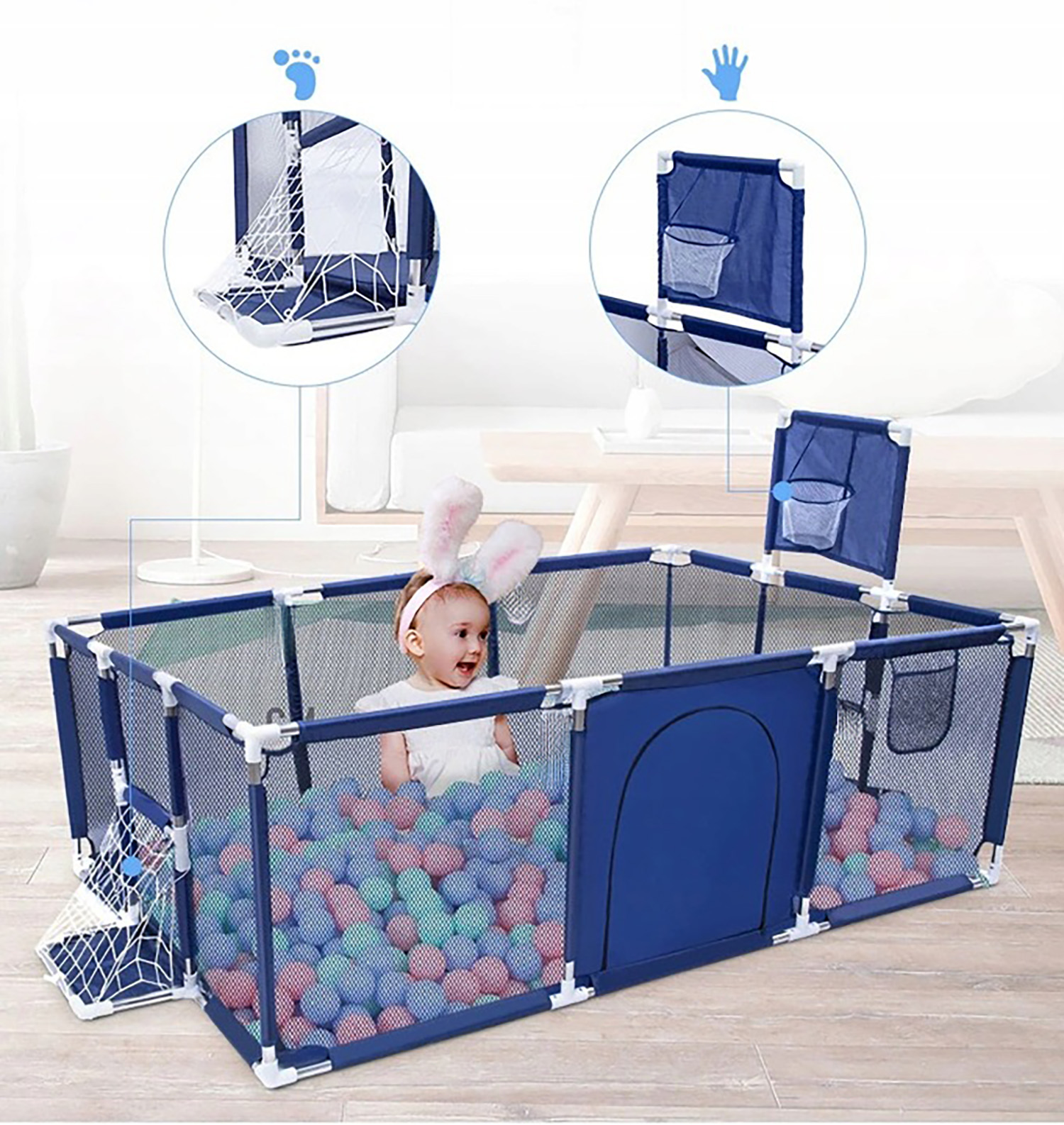 kojec z koszem bramką suchy basen dla dzieci nicekids 180 x 120 cm