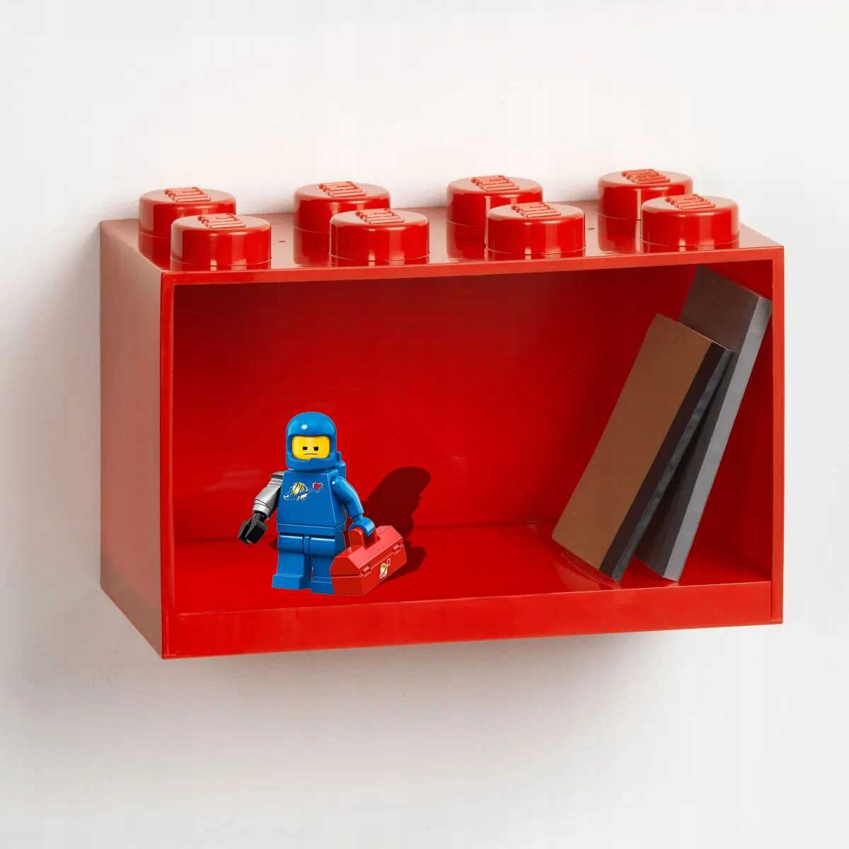 lego - półka w kształcie klocka z ośmioma wypustkami - czerwona