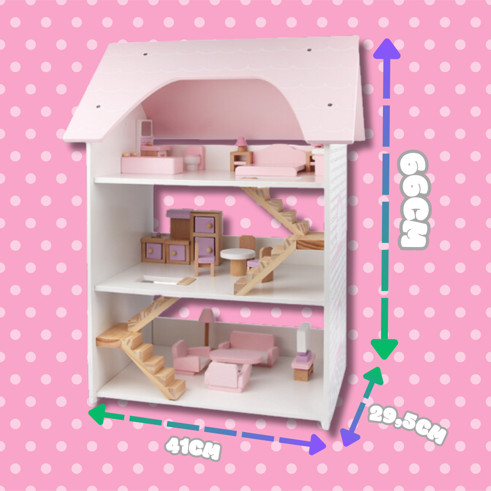 duży drewniany domek dla lalek  3 piętra +meble
