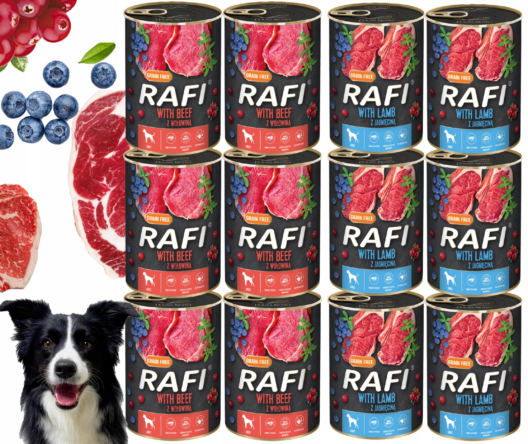 zestaw 12x400g karma mokra dla psów rafi mix smaków (jagnięcina, wołowina)