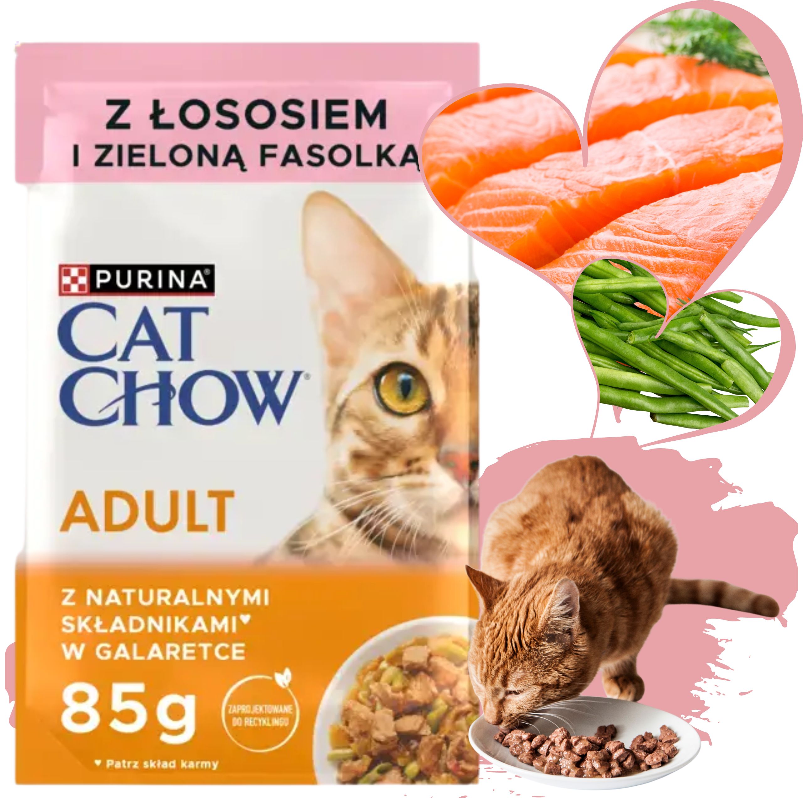 karma mokra dla kota purina cat chow adult łosoś z fasolką naturalna 85 g