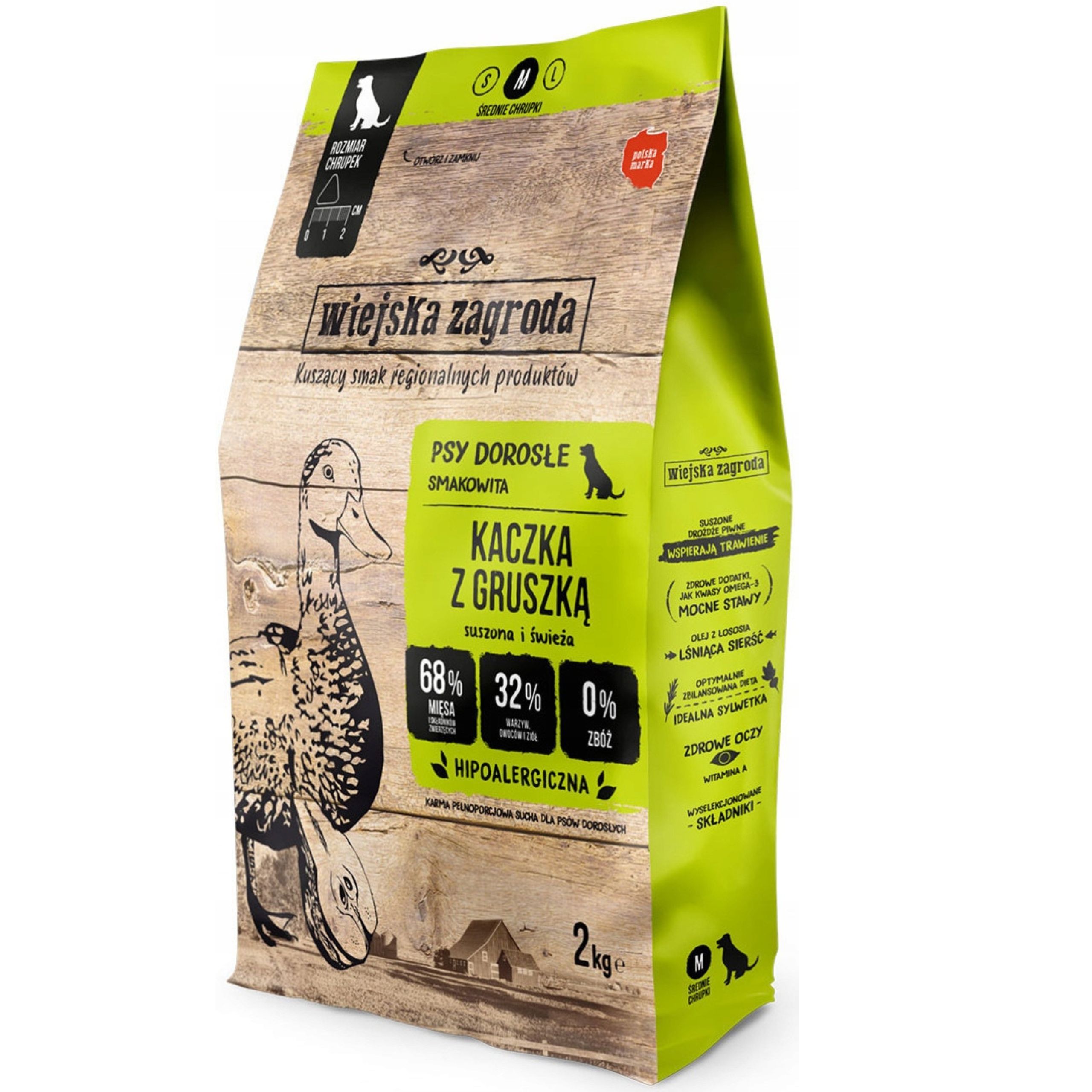 sucha karma dla psa kaczka z gruszką m 2kg wiejska zagroda hipoalergiczna