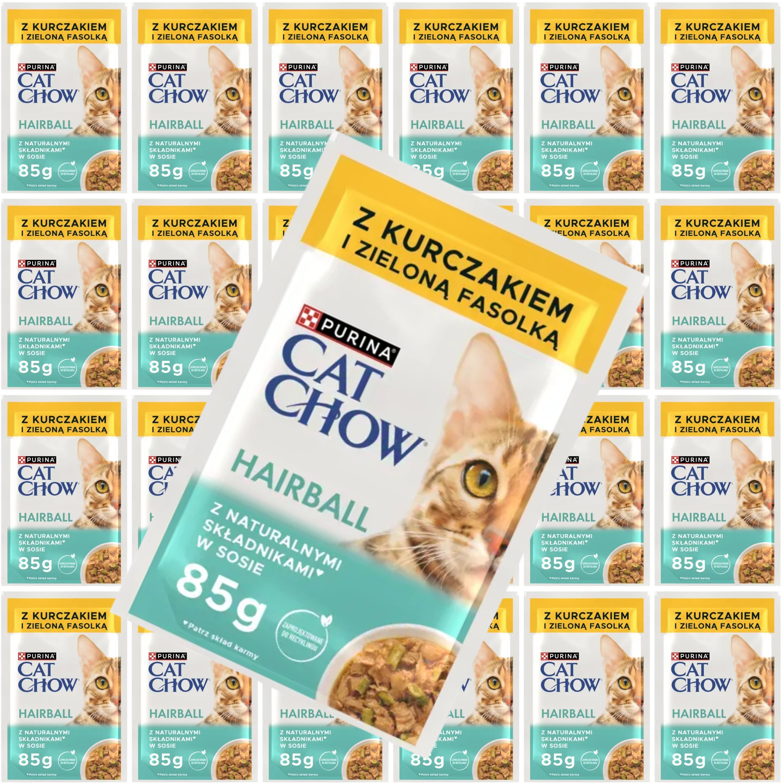 karma mokra dla kota purina cat chow hairball kurczak z zieloną fasolką 85g
