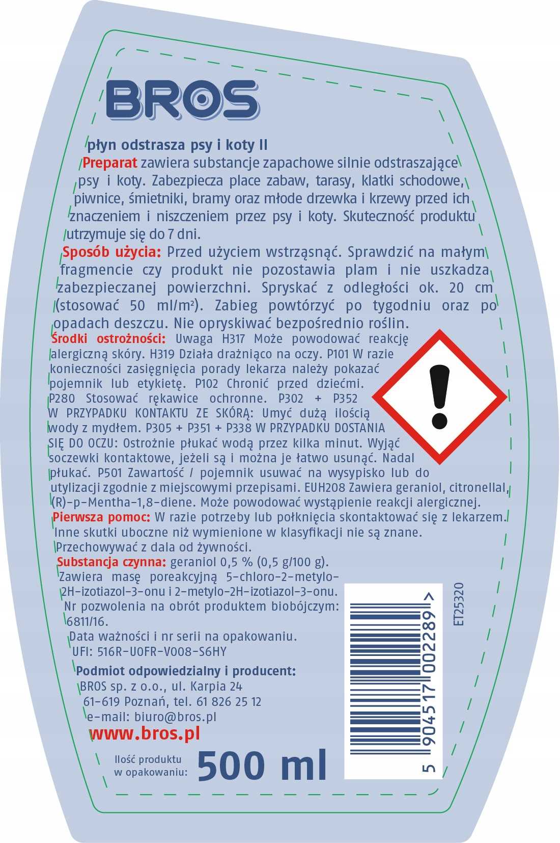 bros - płyn odstrasza psy i koty 500ml