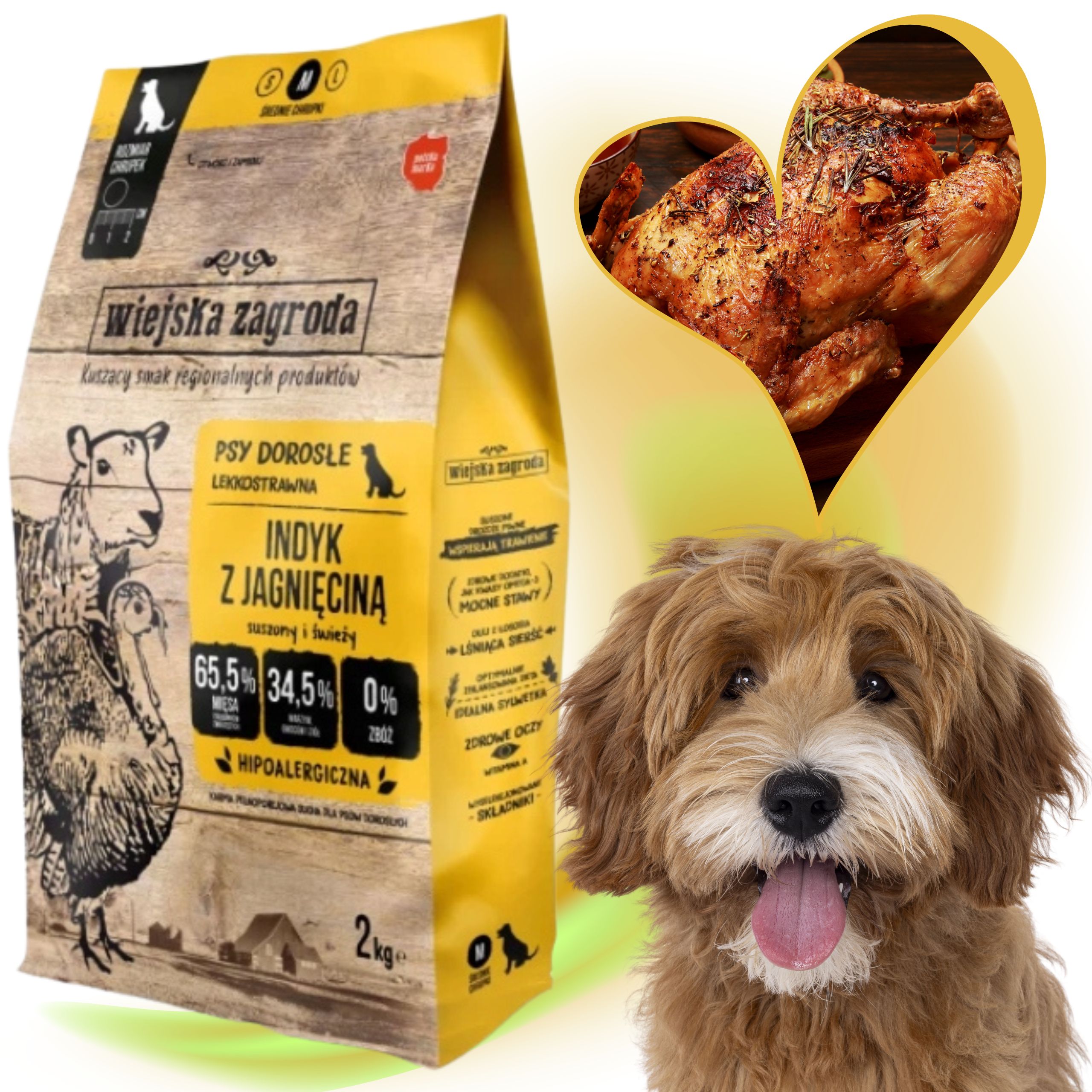 sucha karma dla psa indyk z jagnięciną m 2kg wiejska zagroda hipoalergiczna