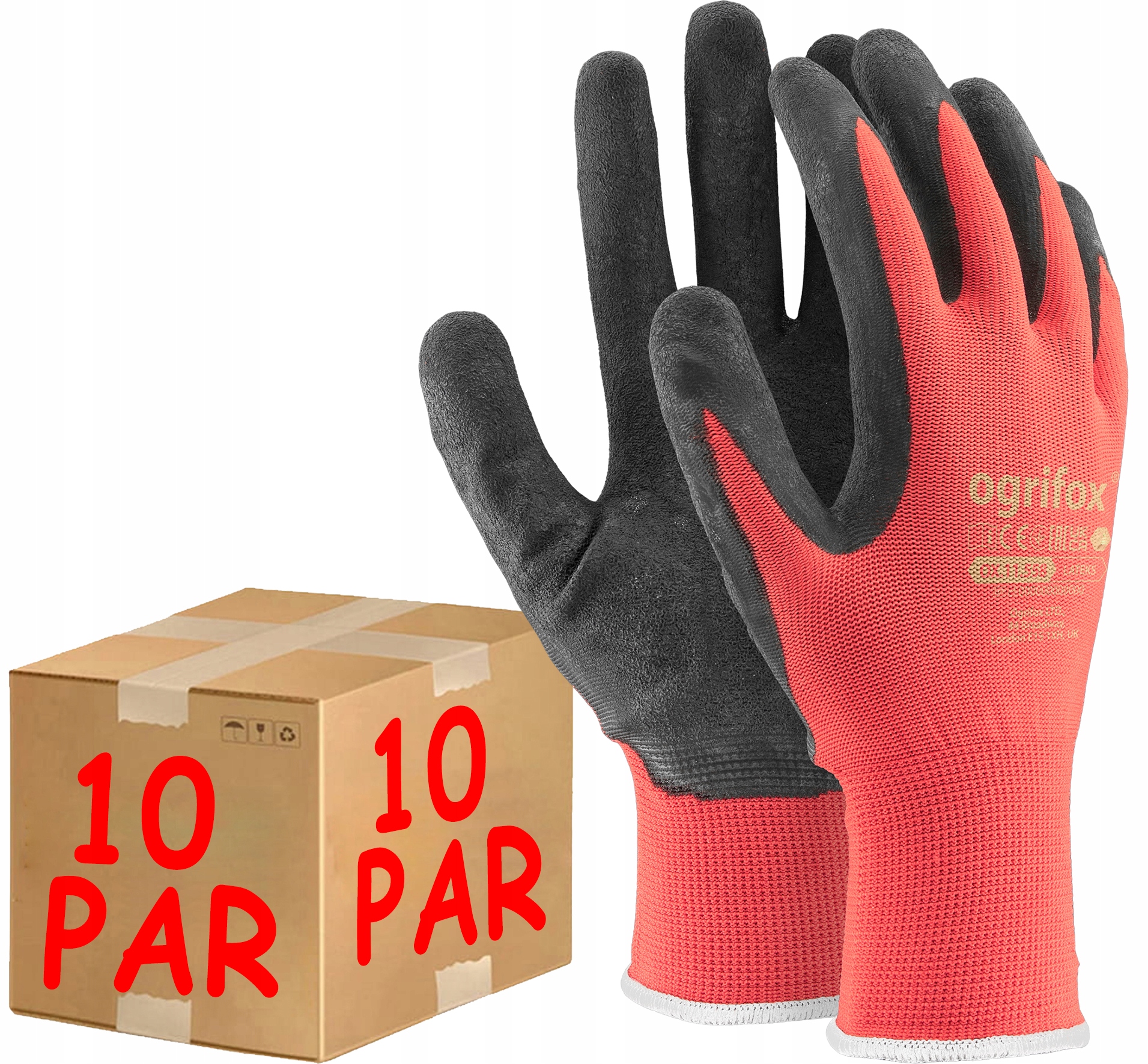 rękawice robocze czerw-czarne 8-m ox-lateks_cb8 - 10 szt.