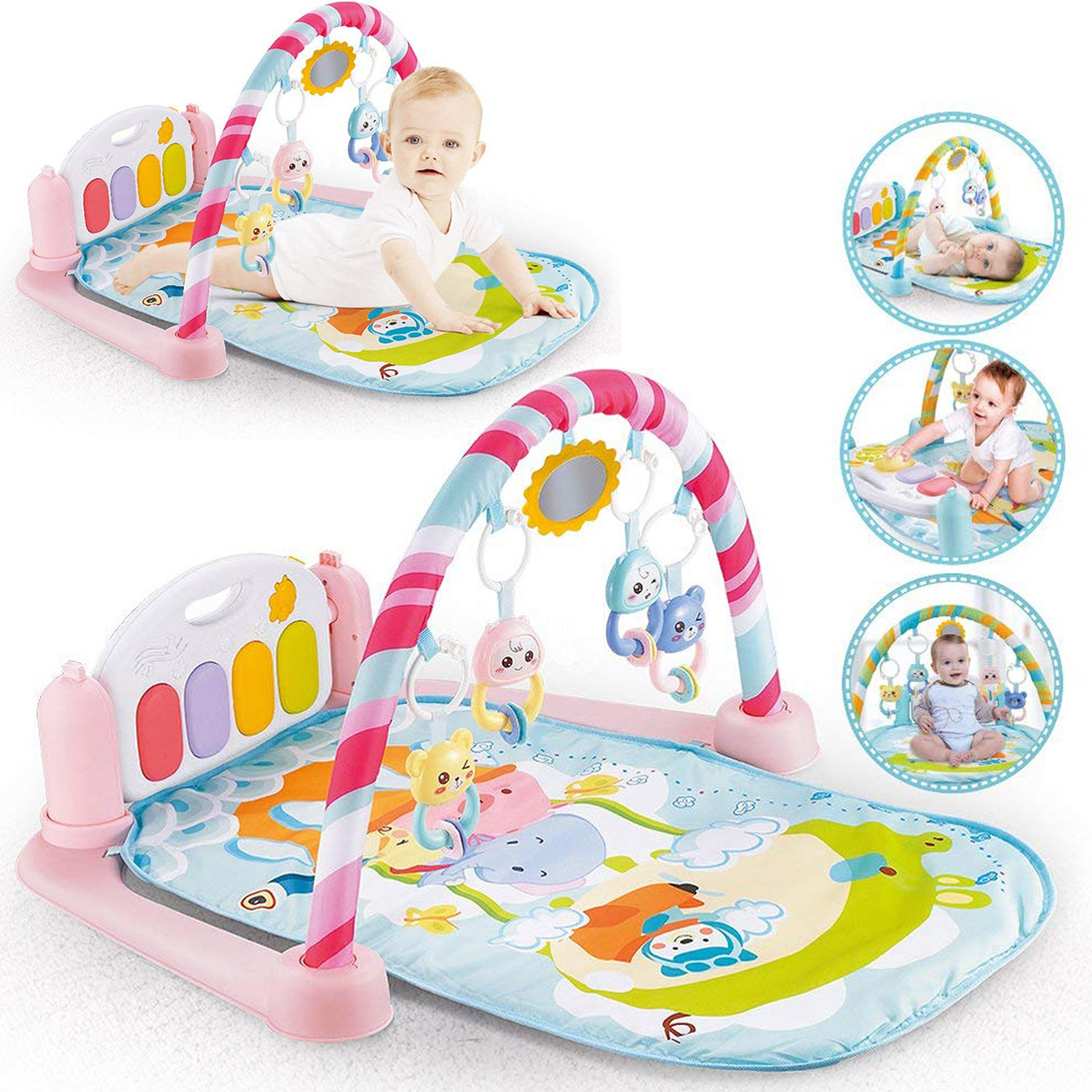 duża mata edukacyjna z pianinkiem interaktywna 5w1 różowe nicekids lz-9903