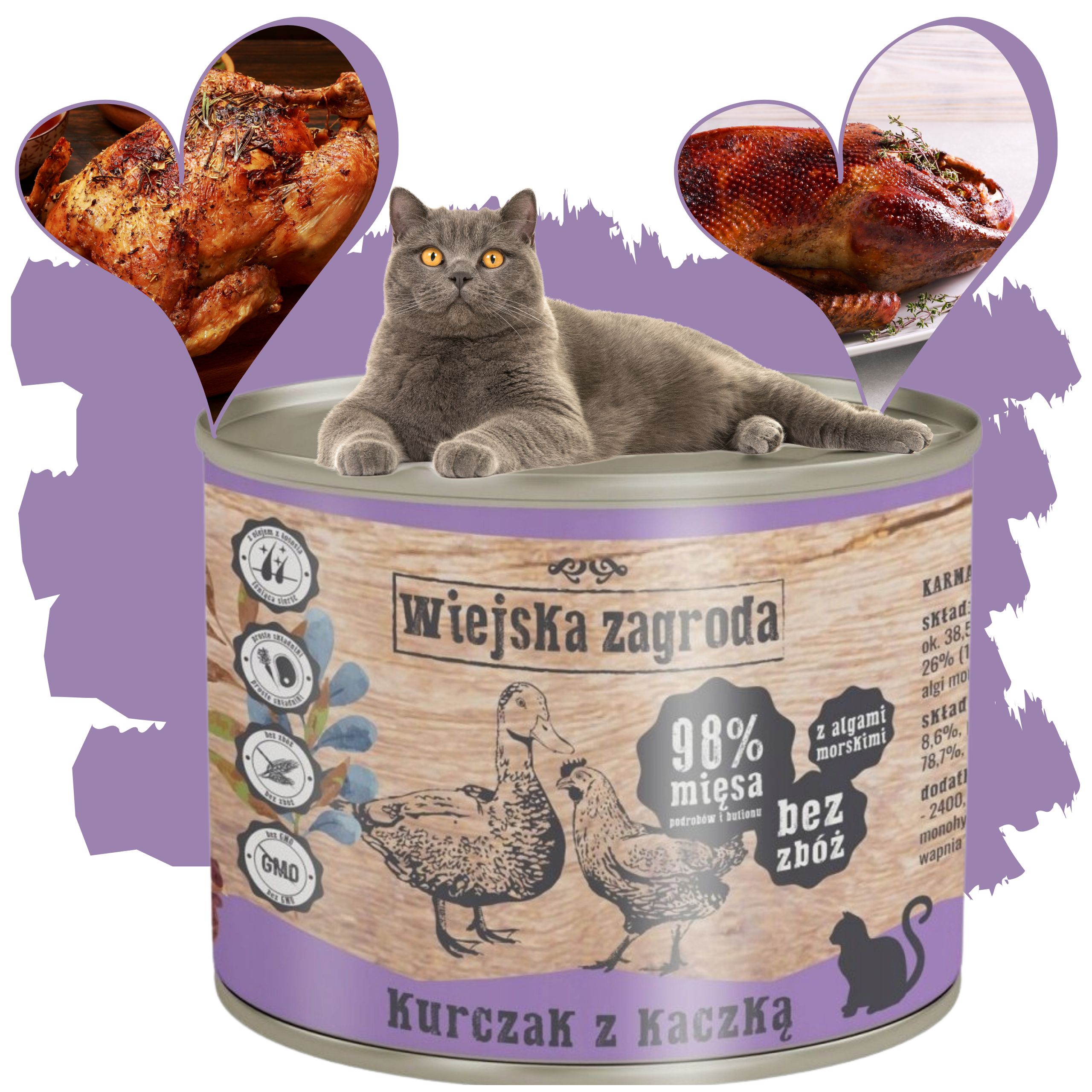 karma mokra dla kota kurczak kaczka 200g wiejska zagroda bez zbóż i glutenu
