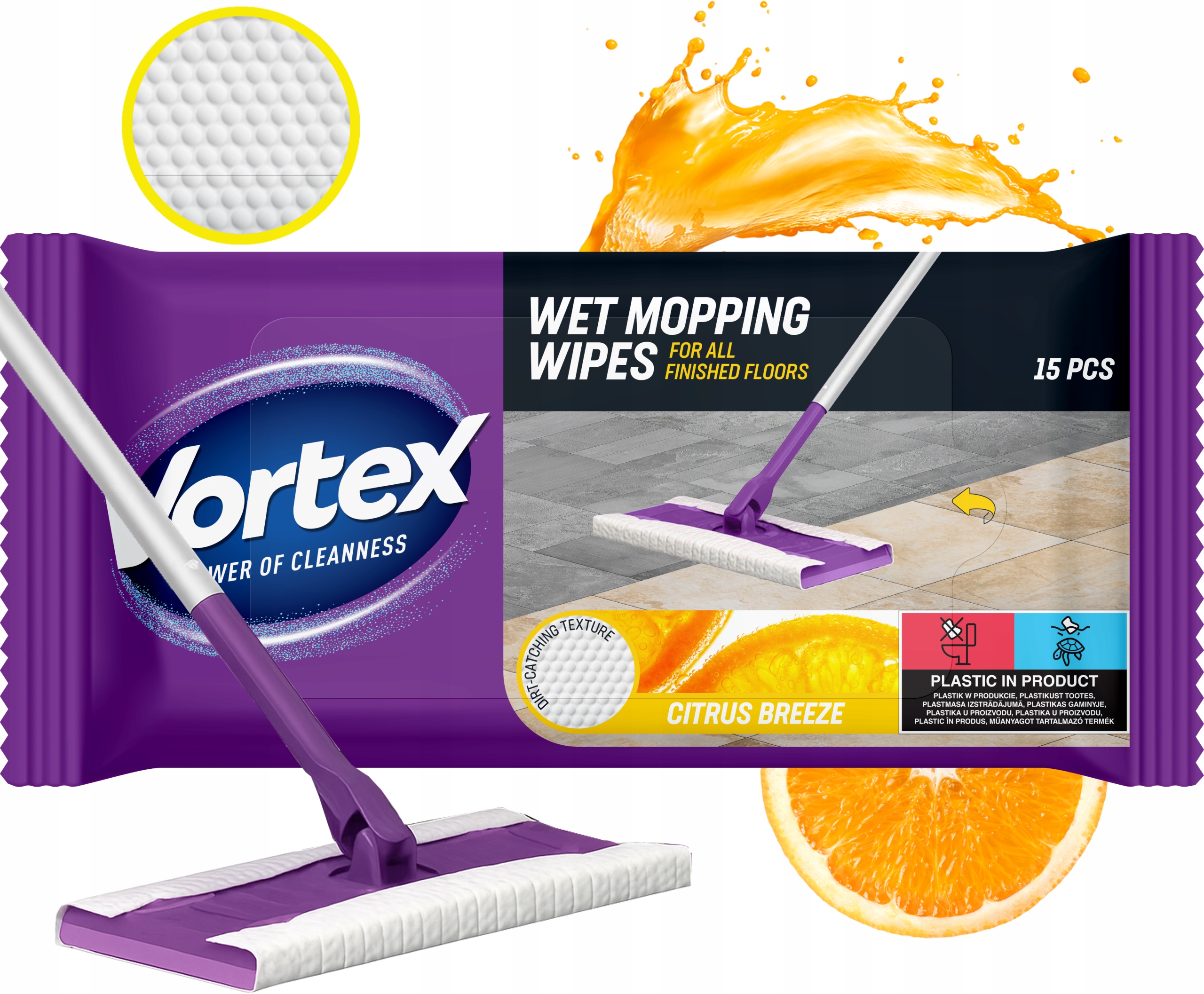 vortex ściereczki do mycia podłóg 15 szt. citrus breeze