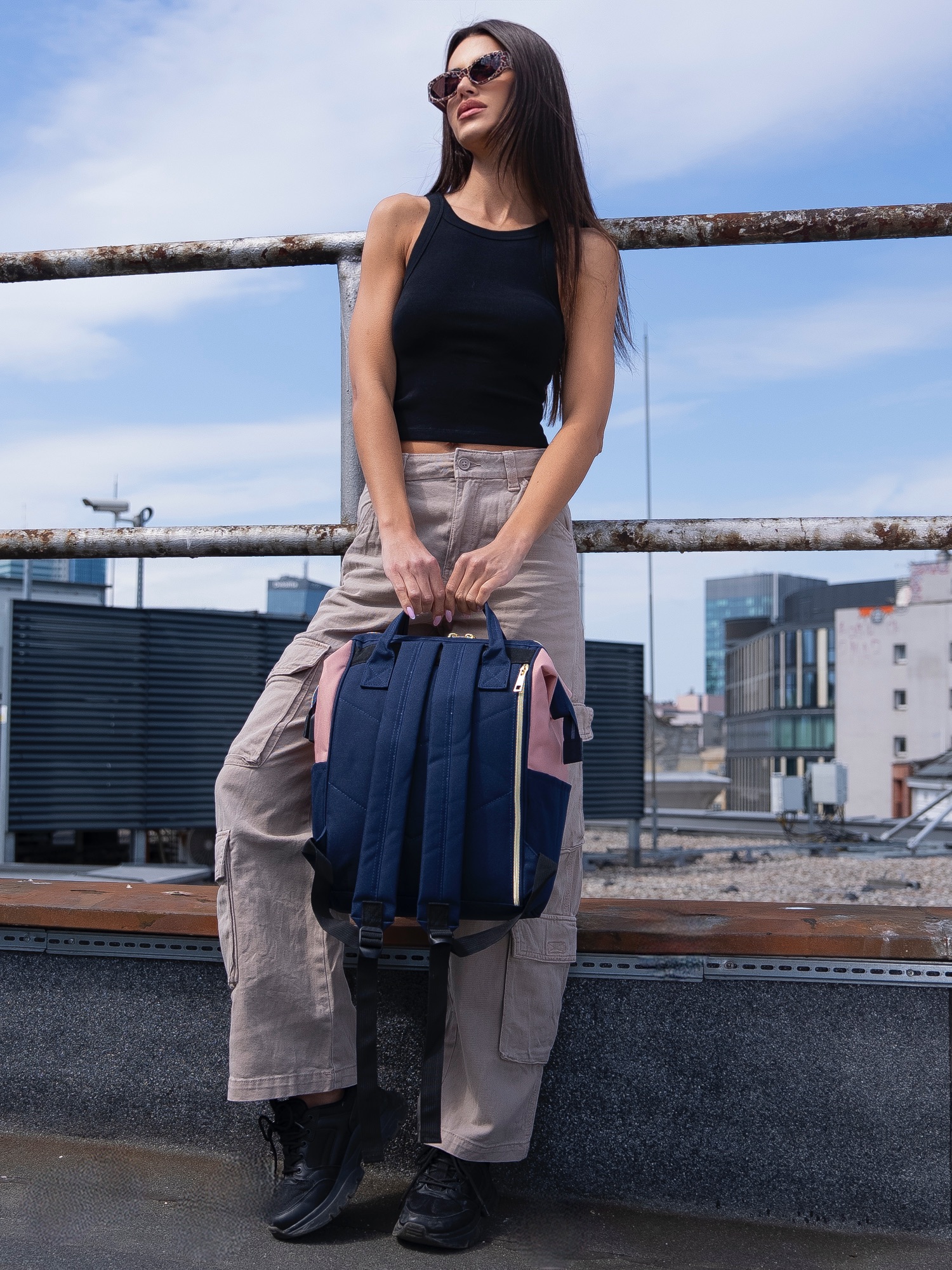 plecak materiałowy ptn alfa-6027 navy+pink