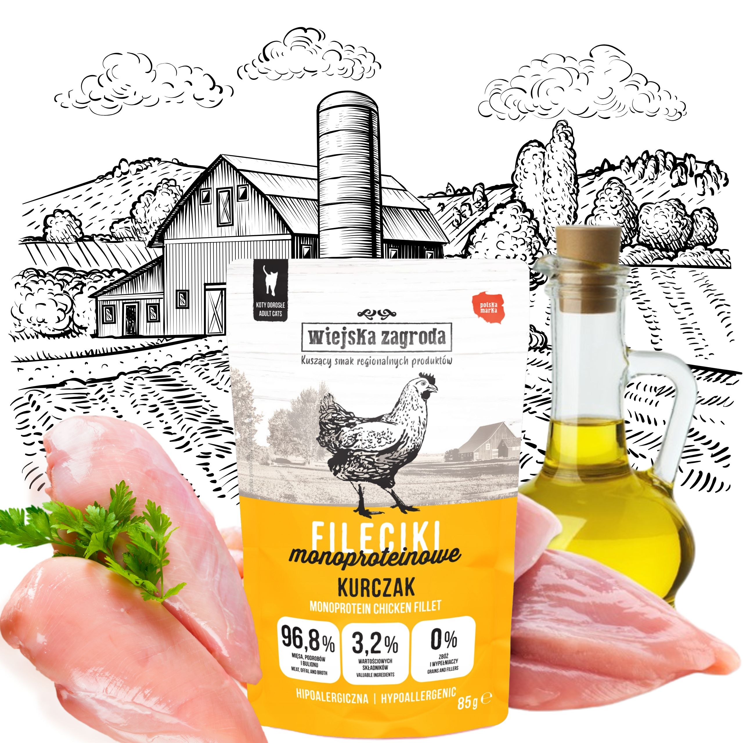 karma mokra dla kota fileciki monoproteinowe kurczak 85g wiejska zagroda