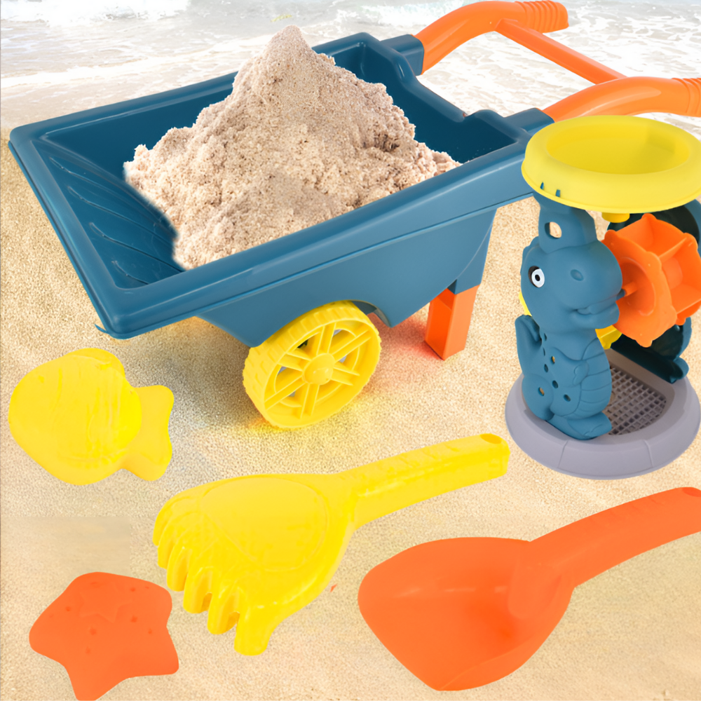 zestaw do piasku piaskownicy taczka foremki grabie łopatka 6 el.