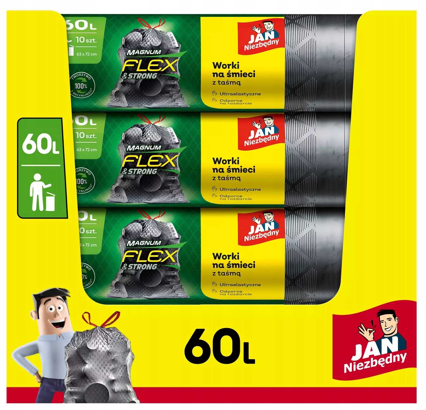 jan niezbędny worki ld magnum flex taśma 60l 10szt. - 5 op.