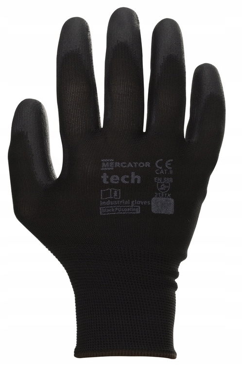 rękawice robocze mercator tech black+black pu - m - 1 para