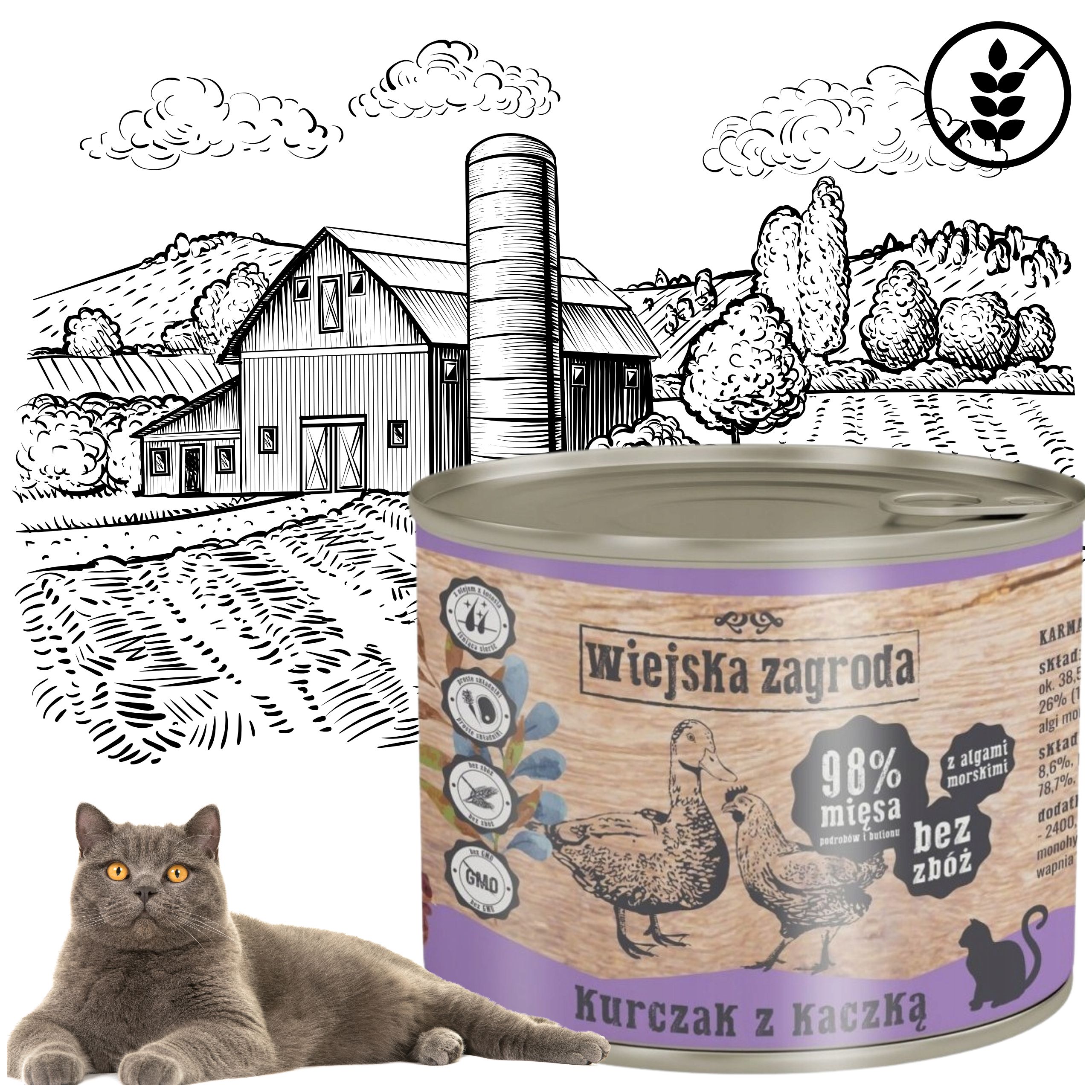 karma mokra dla kota kurczak kaczka 200g wiejska zagroda bez zbóż i glutenu