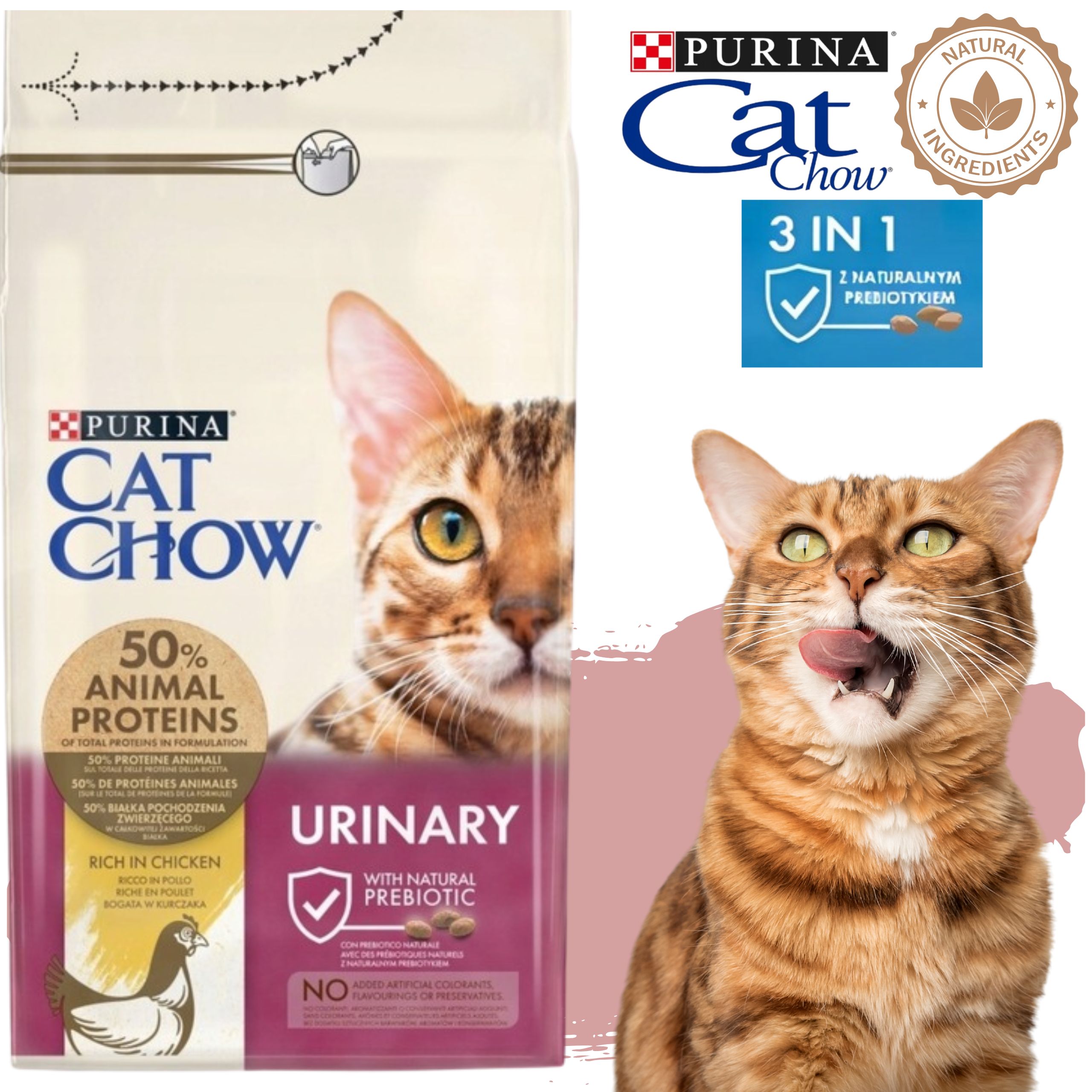 sucha karma dla kota cat chow kurczak z prebiotykiem 15 kg + 1.5 kg gratis